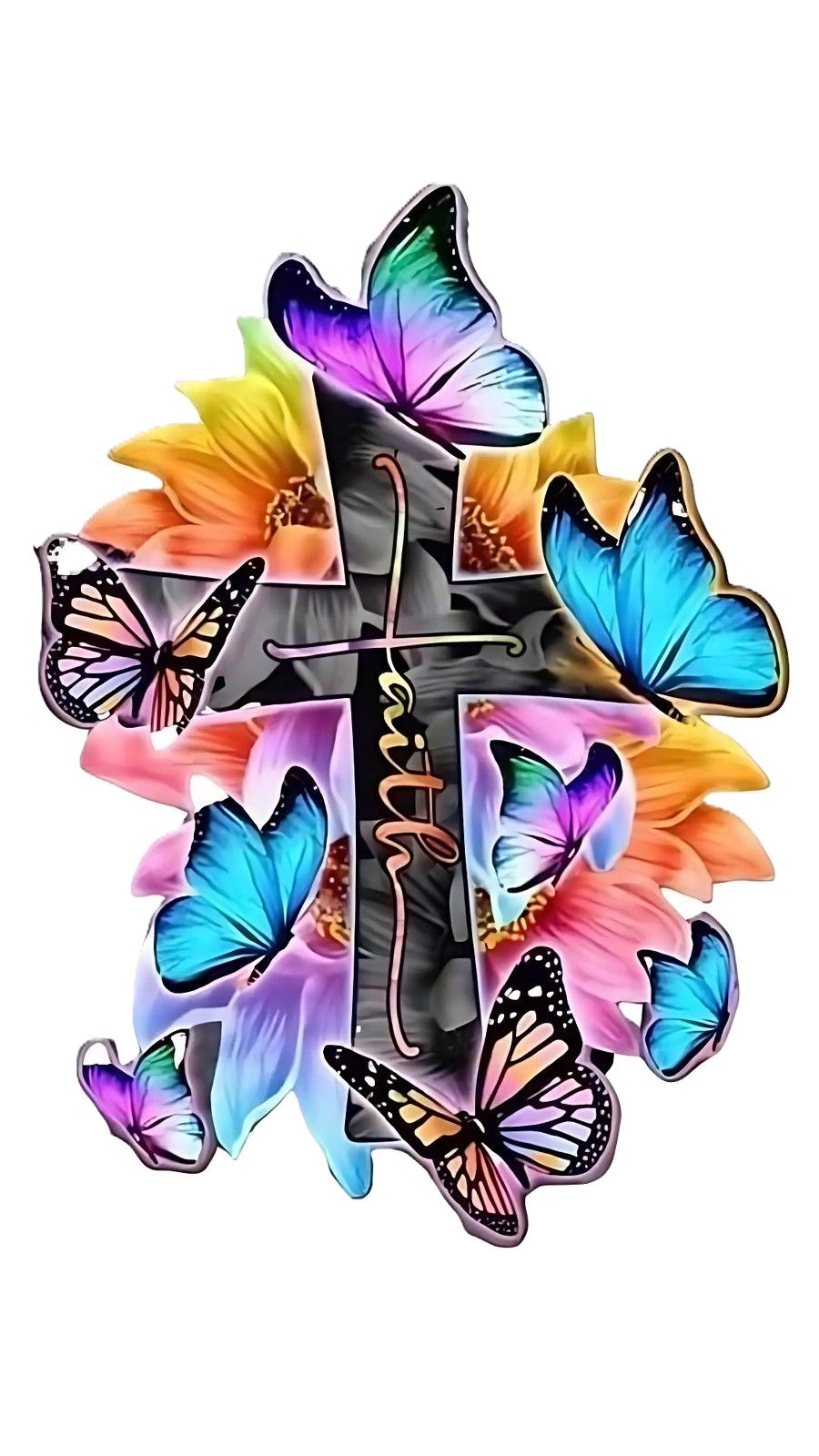 Faith Cross Butterfly Decor DTF