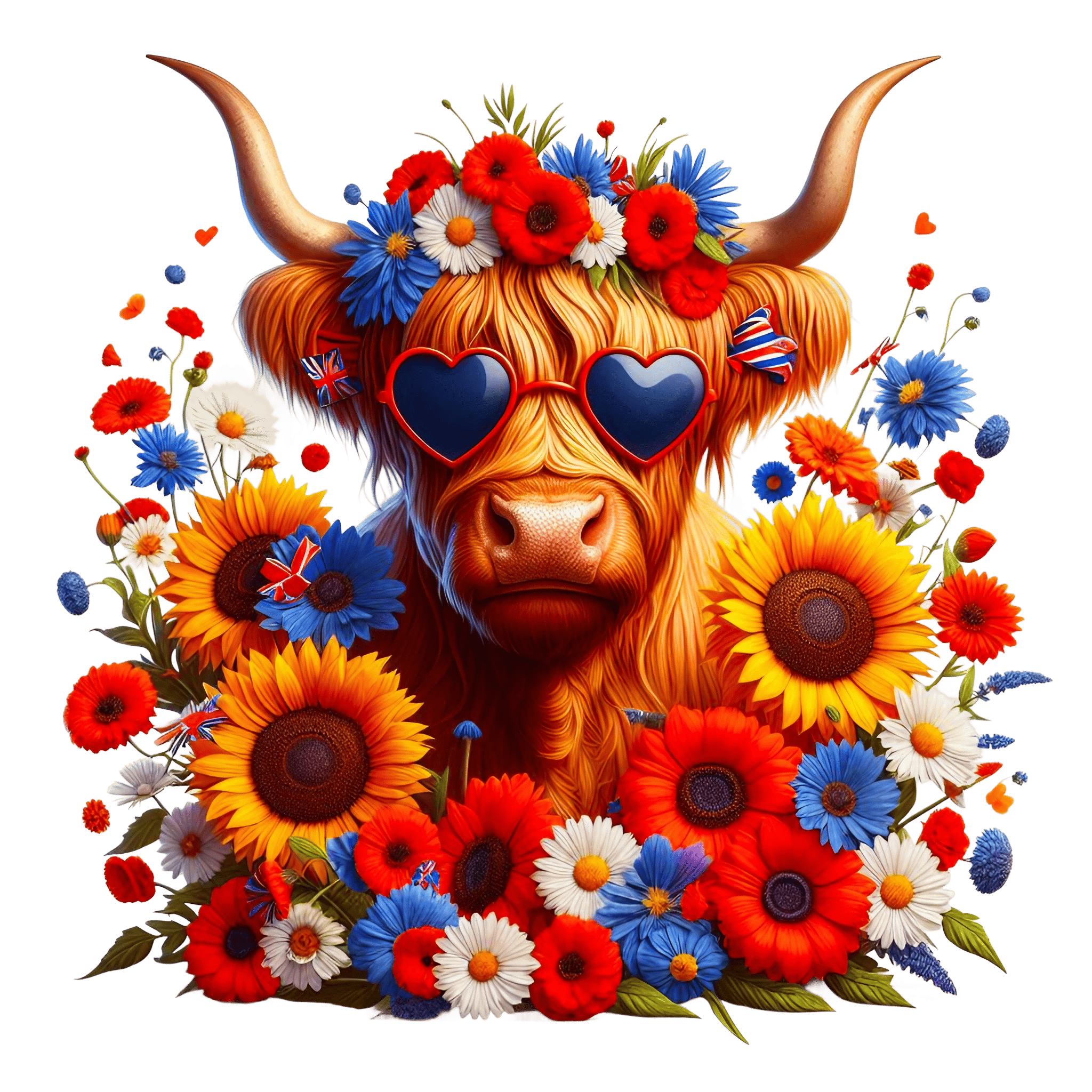 Highland Cow Flower Art Print DTF