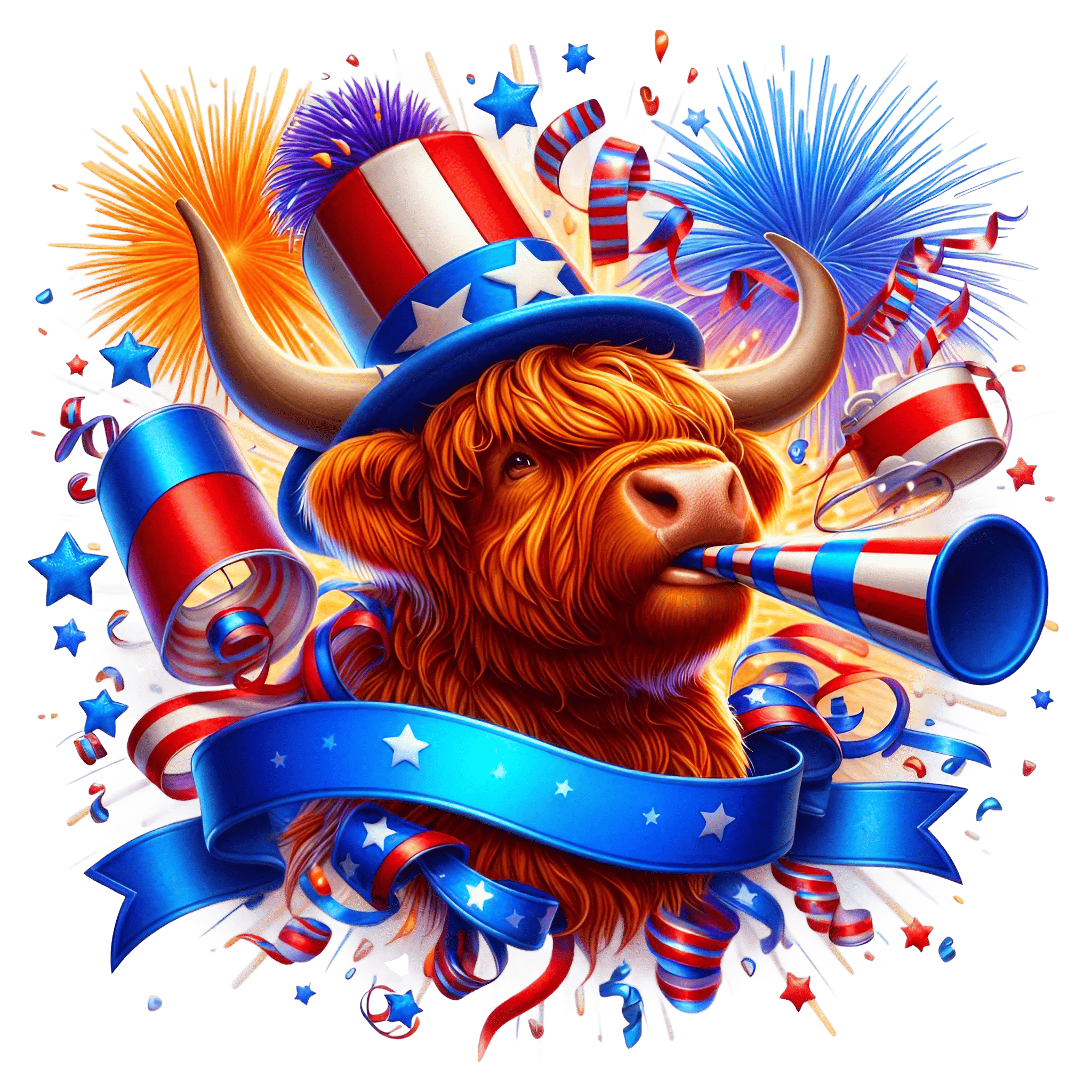 Patriotic Highland Cow Decor DTF