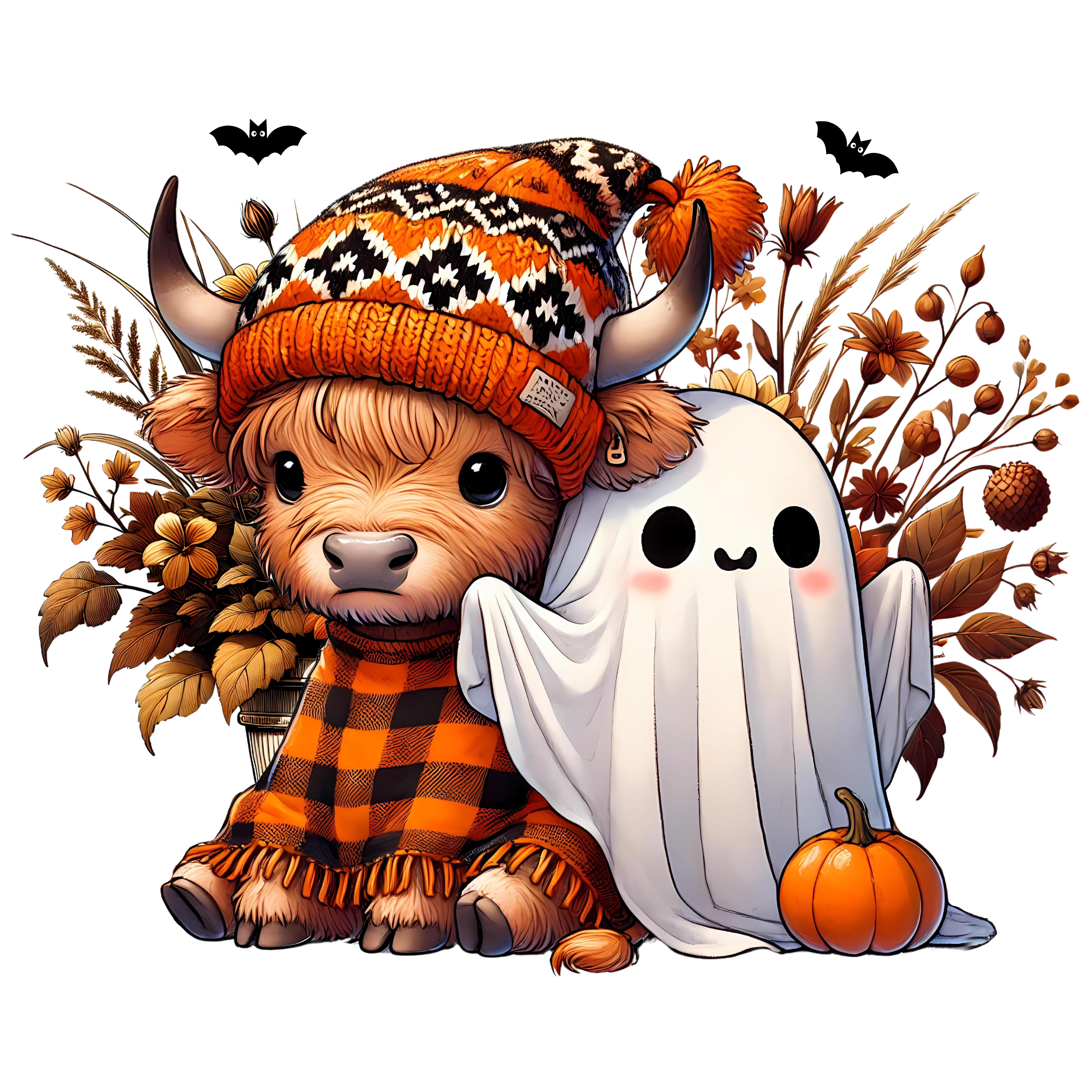 Autumn Highland Cow & Ghost Plush Set DTF