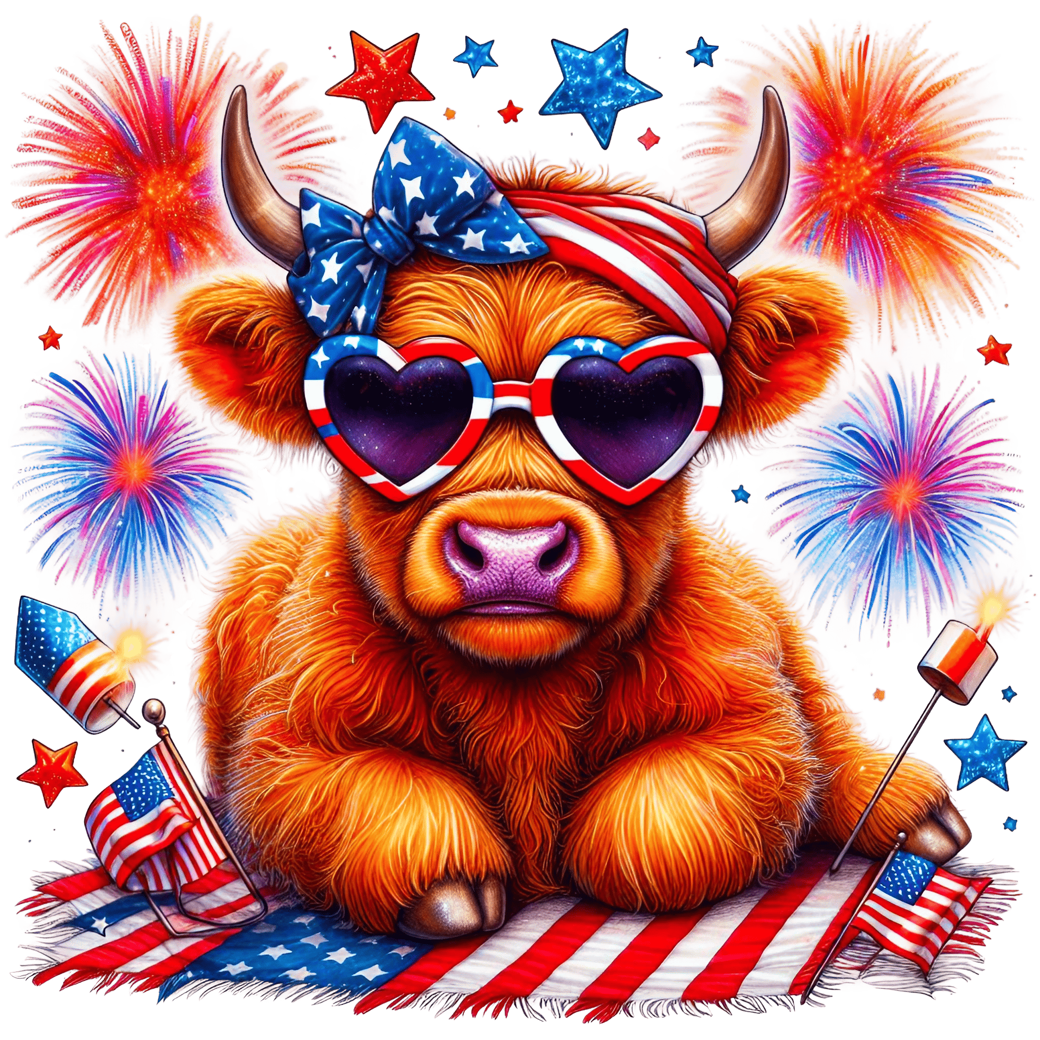 Patriotic Highland Cow Plush DTF