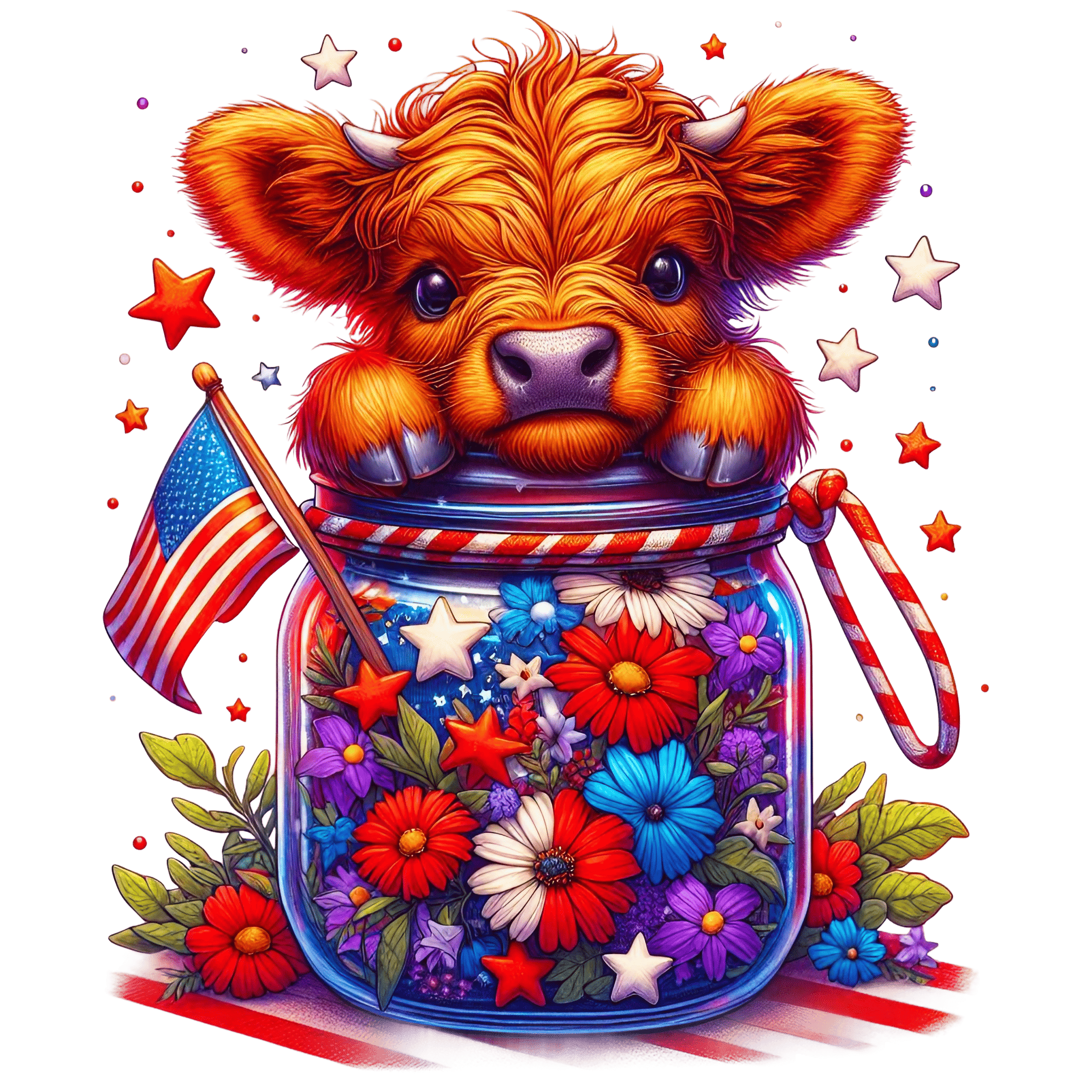 Patriotic Cow Flower Jar DTF