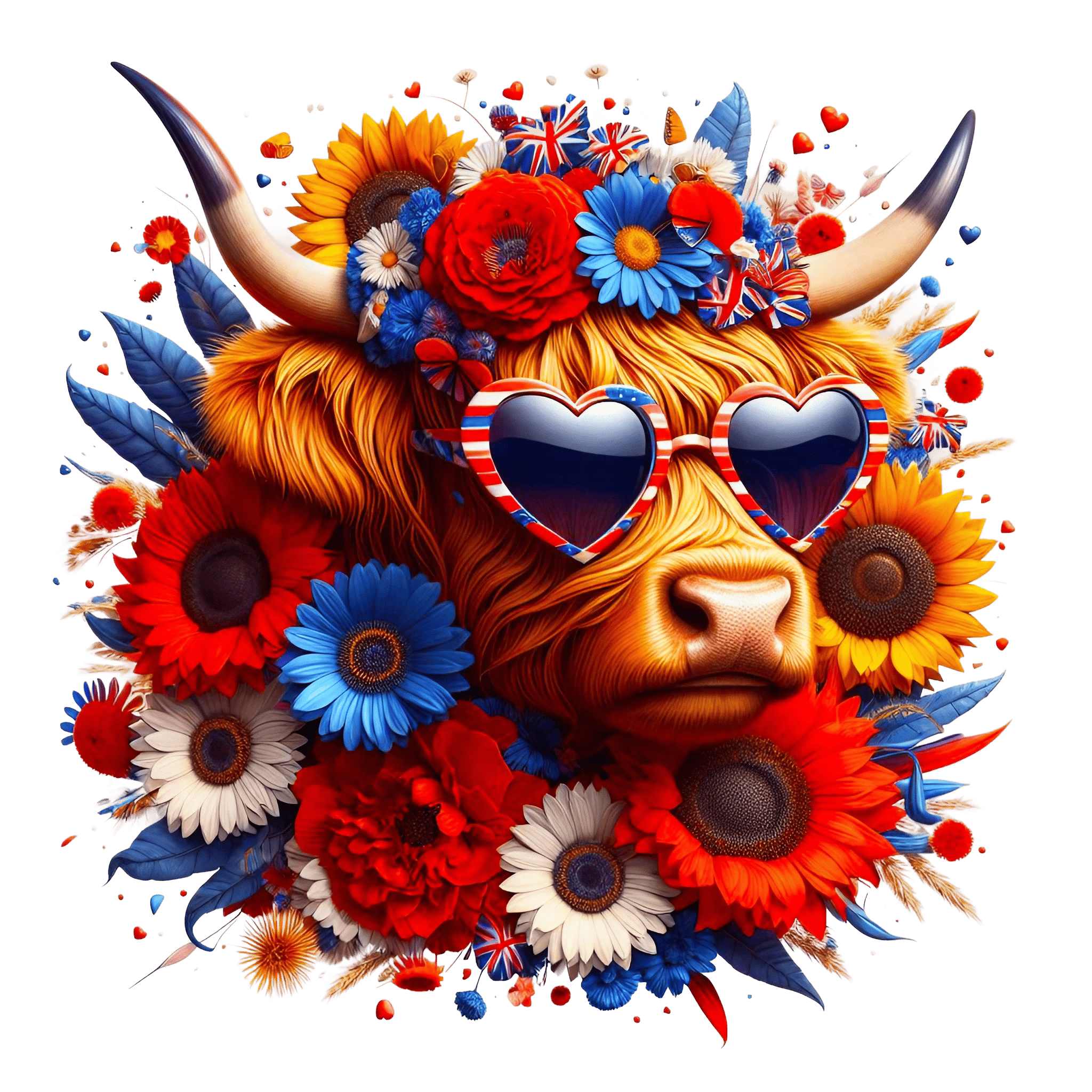 Floral Highland Cow Wall Art DTF