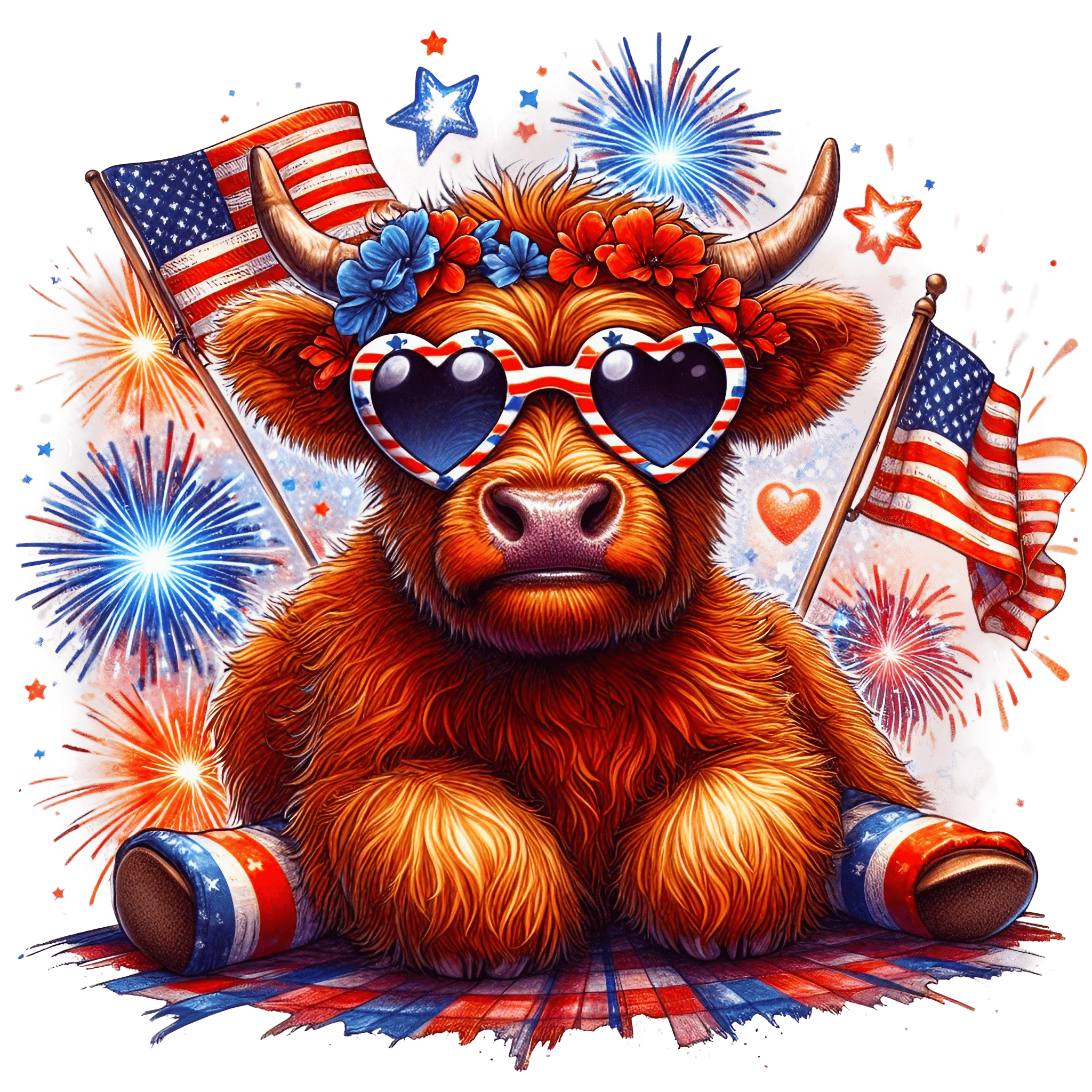 Patriotic Plush Highland Cow DTF