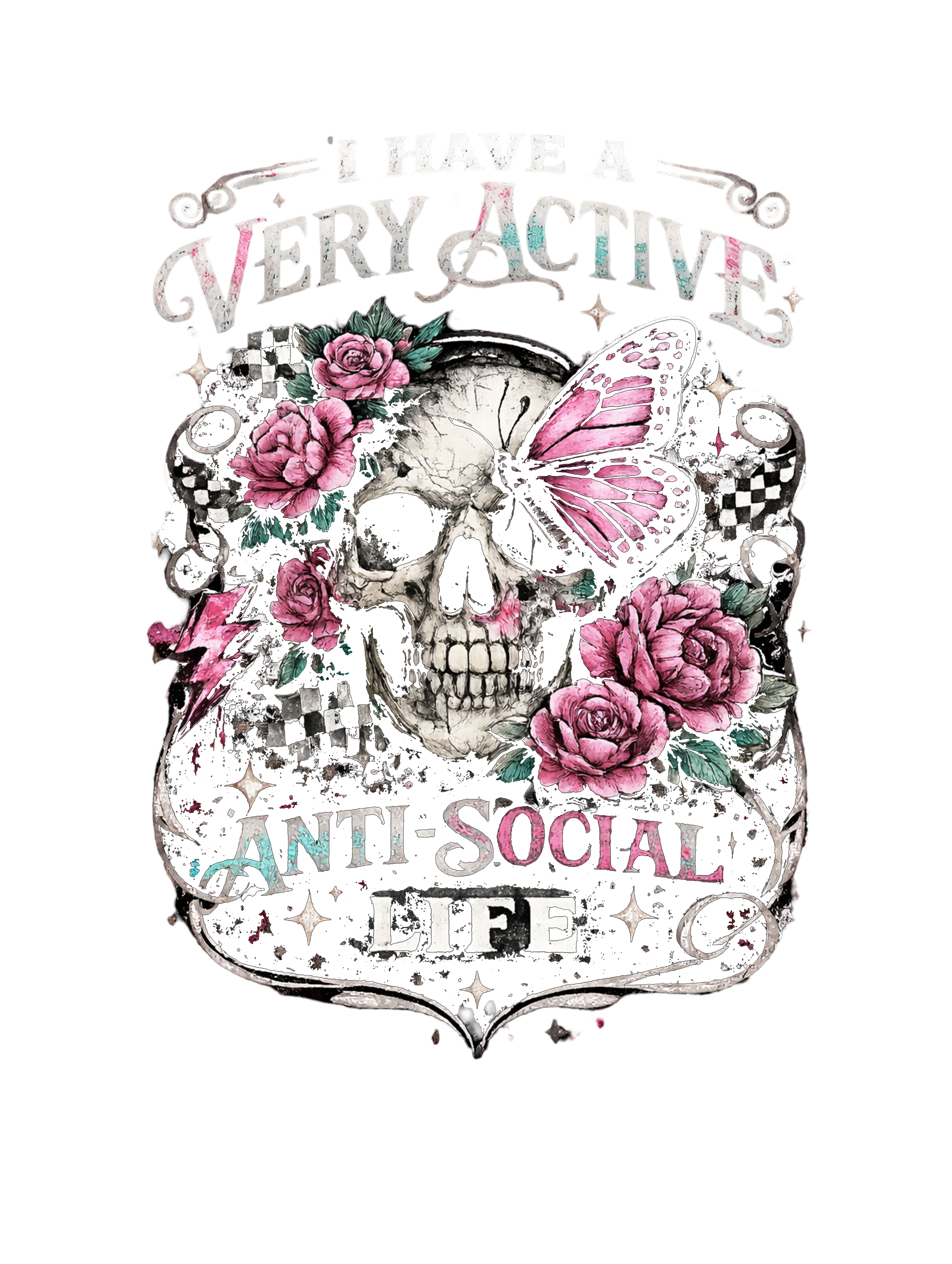 Active Anti-Social Life Skull T-Shirt DTF