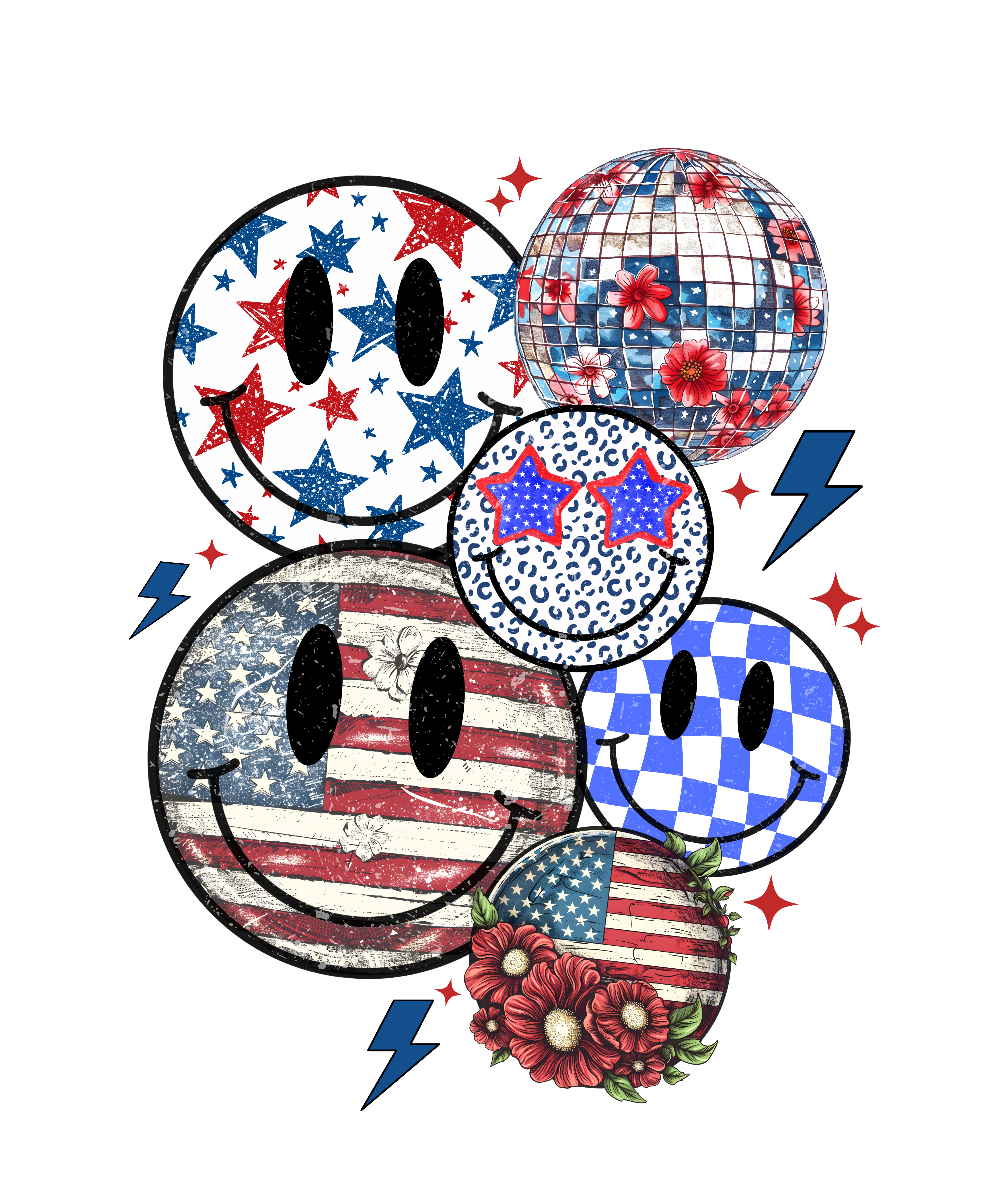 Patriotic Smiley Sticker Set DTF