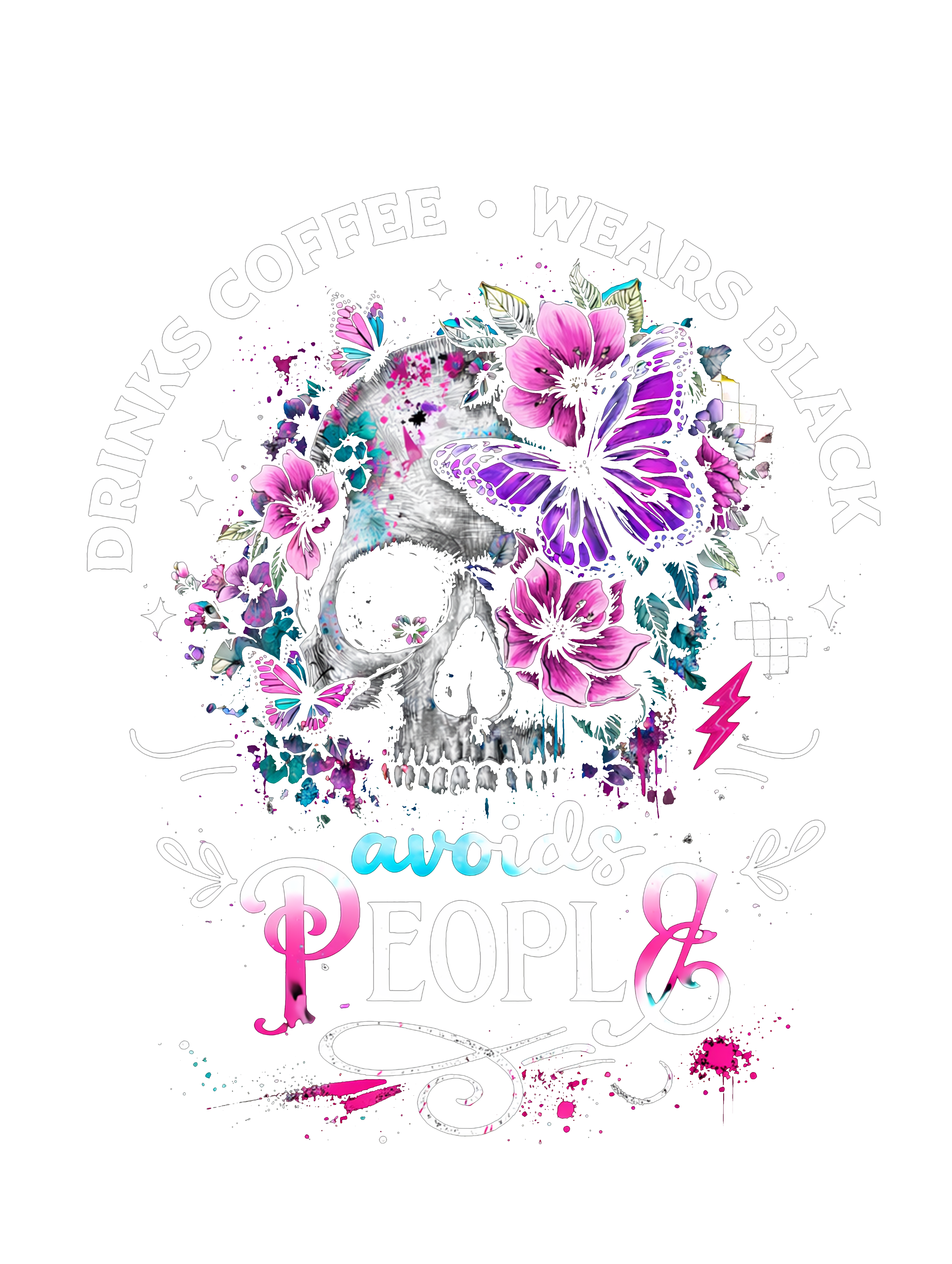 Gothic Skull & Flowers Tee DTF