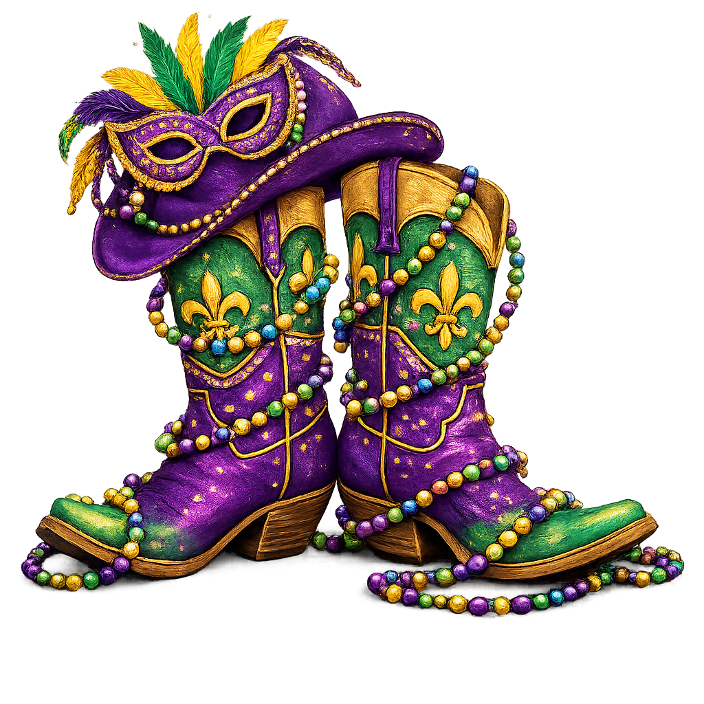 Mardi Gras Cowboy Boots & Hat Set DTF