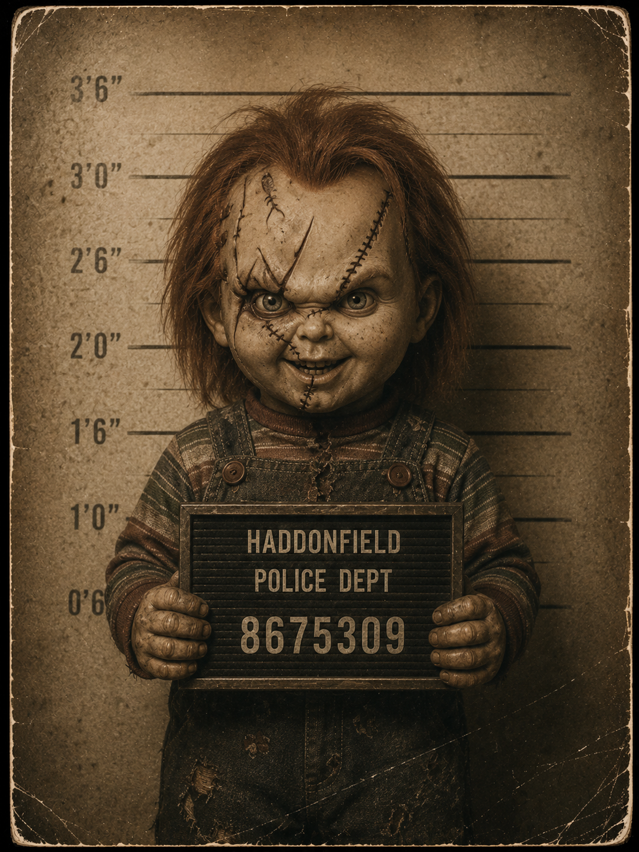 Chucky Mugshot Collectible Doll DTF