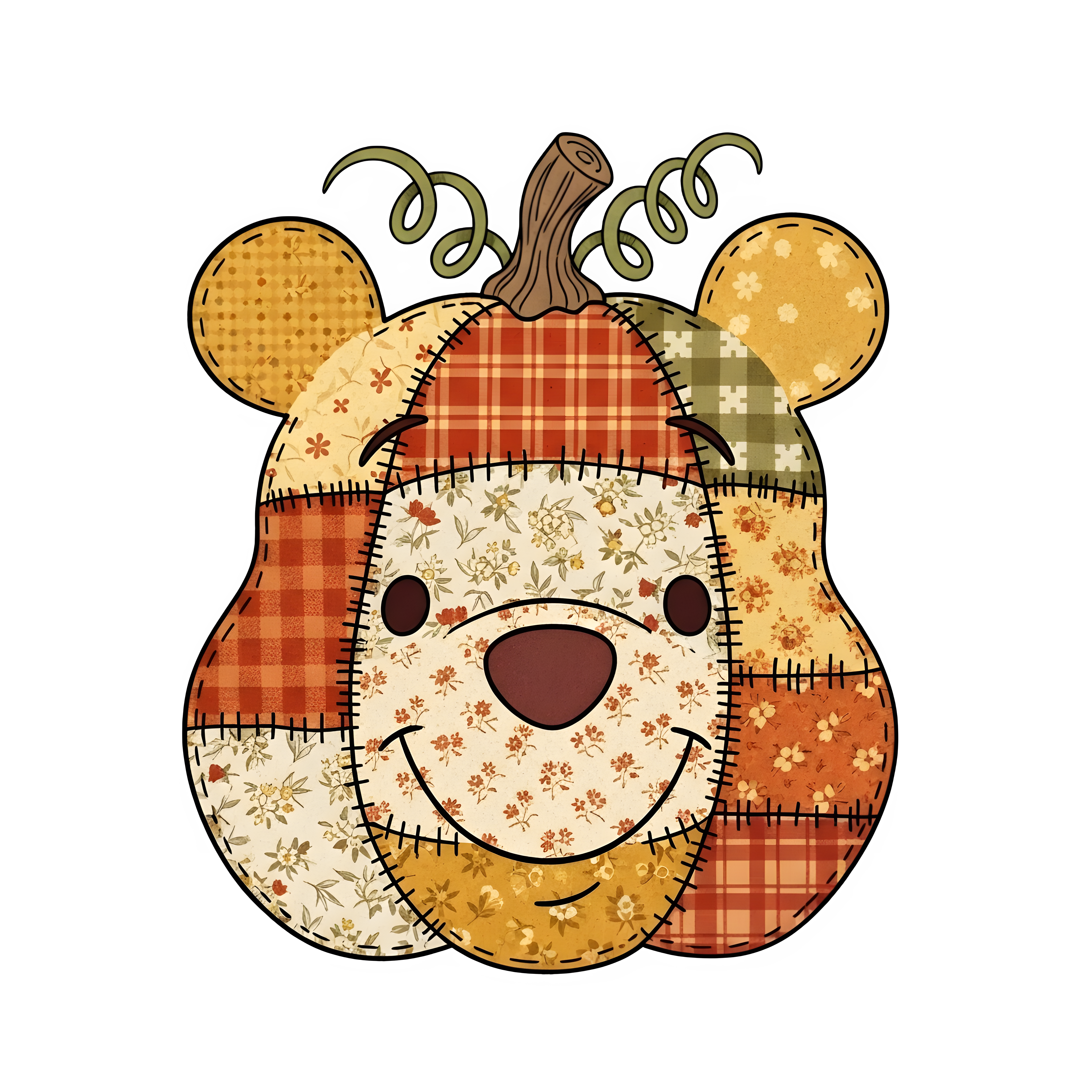 Patchwork Bear Pumpkin Décor DTF