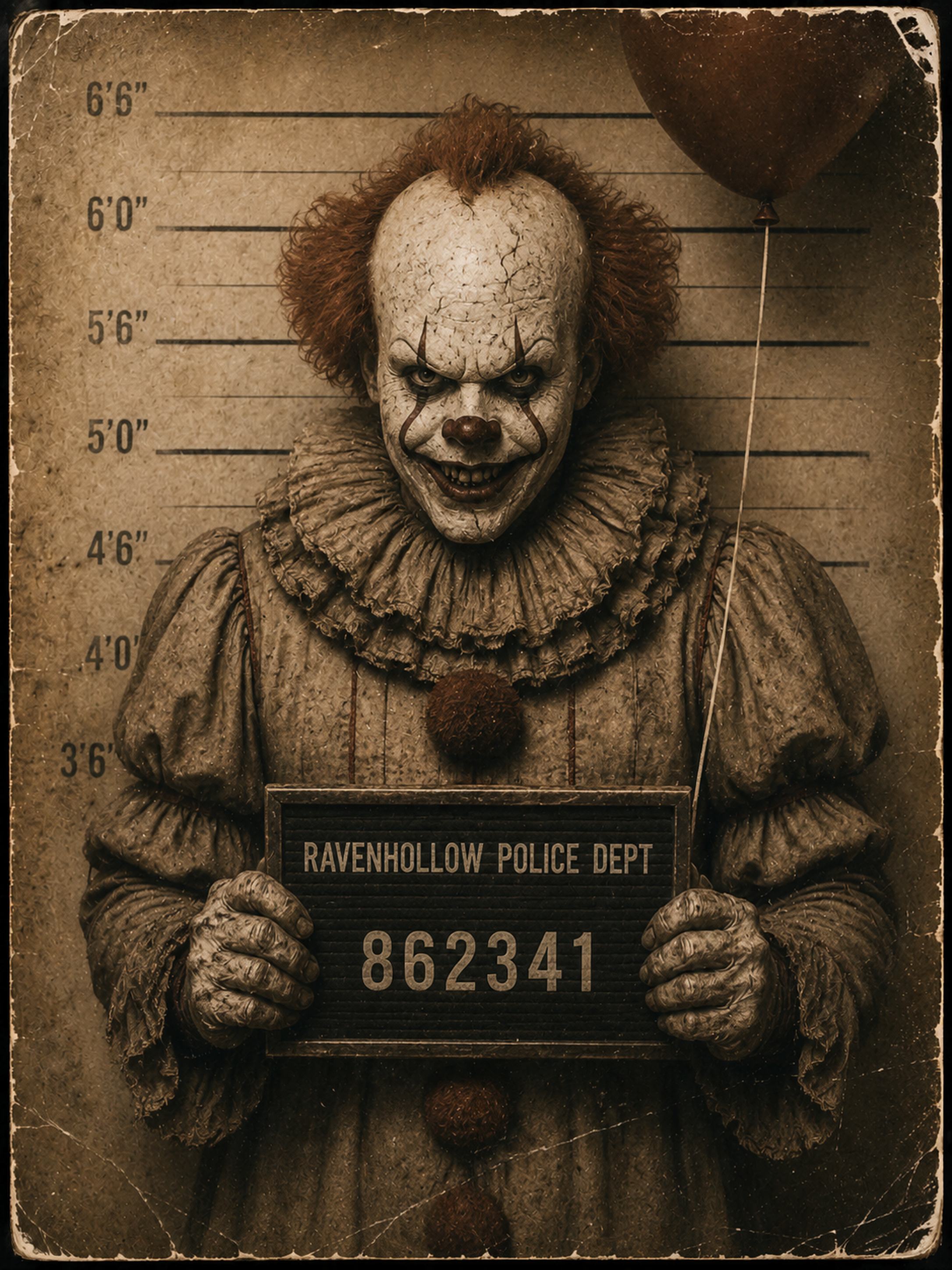 Creepy Clown Mugshot Poster DTF