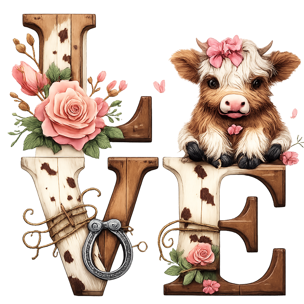 Cow-themed LOVE DTF