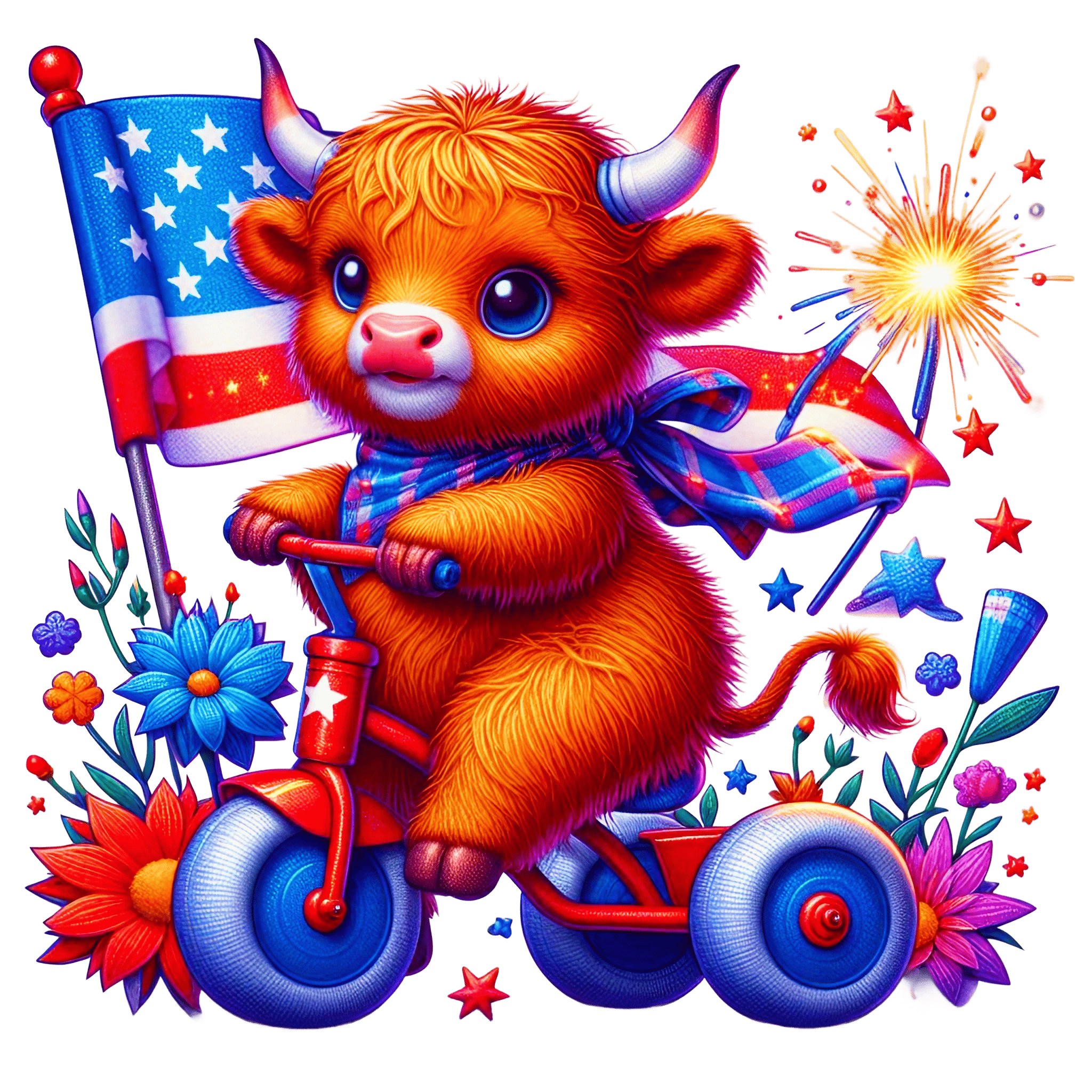 Patriotic Plush Calf on Tricycle DTF