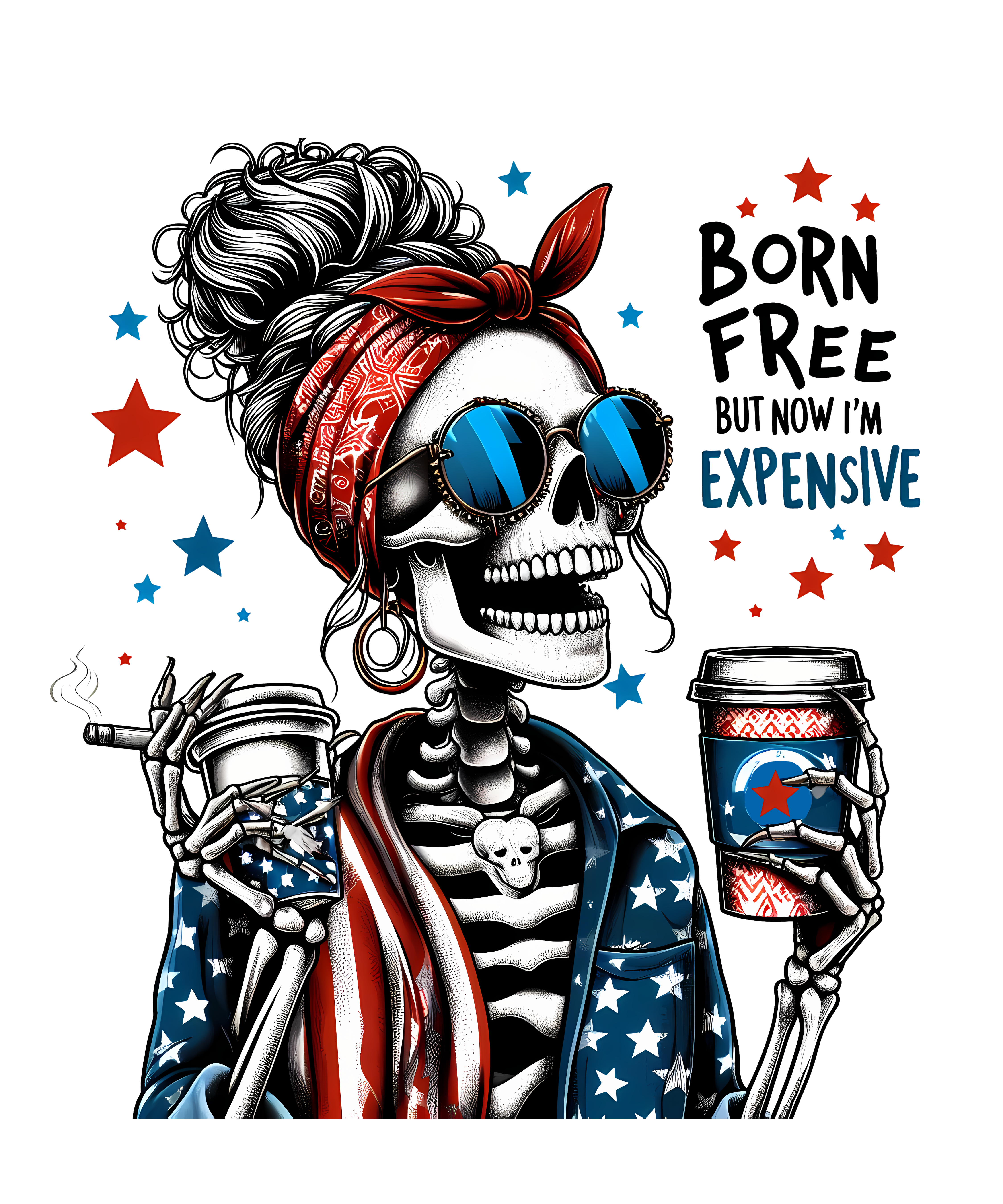 Patriotic Skeleton Art Print DTF