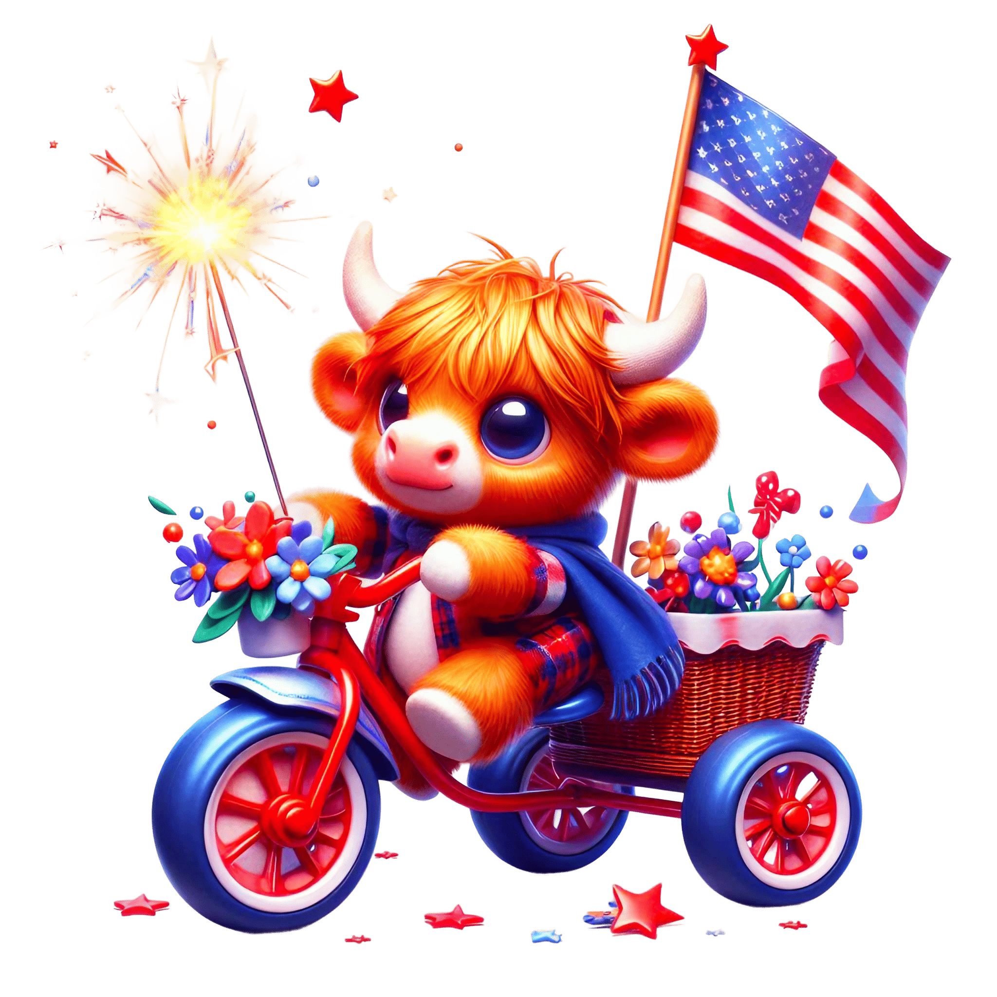 Patriotic Plush Ox on Tricycle DTF