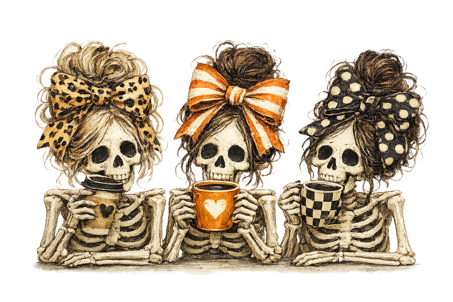 Trendy Skeleton Friends Mug Art Print DTF