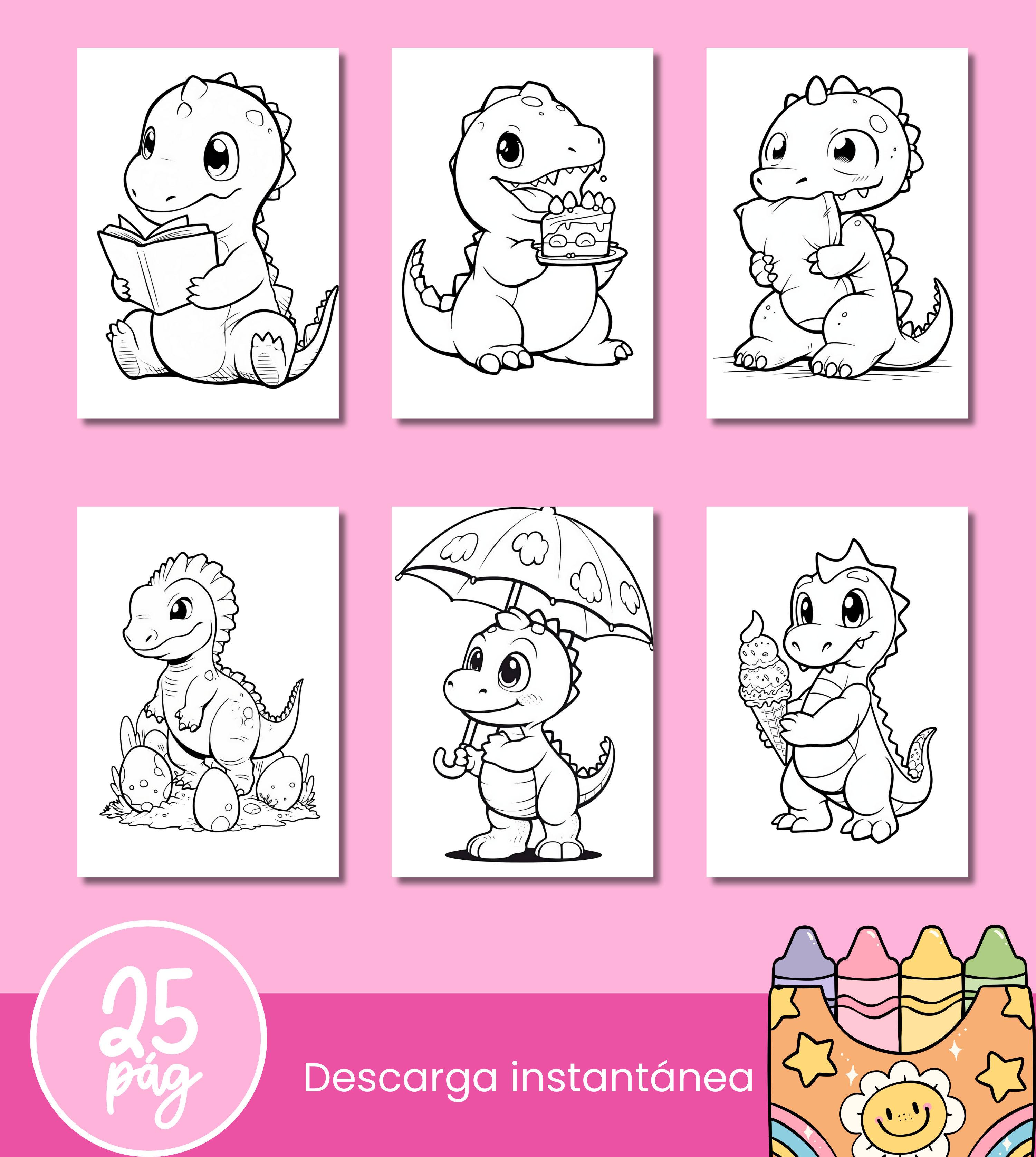  Dinos - Libro para colorear 