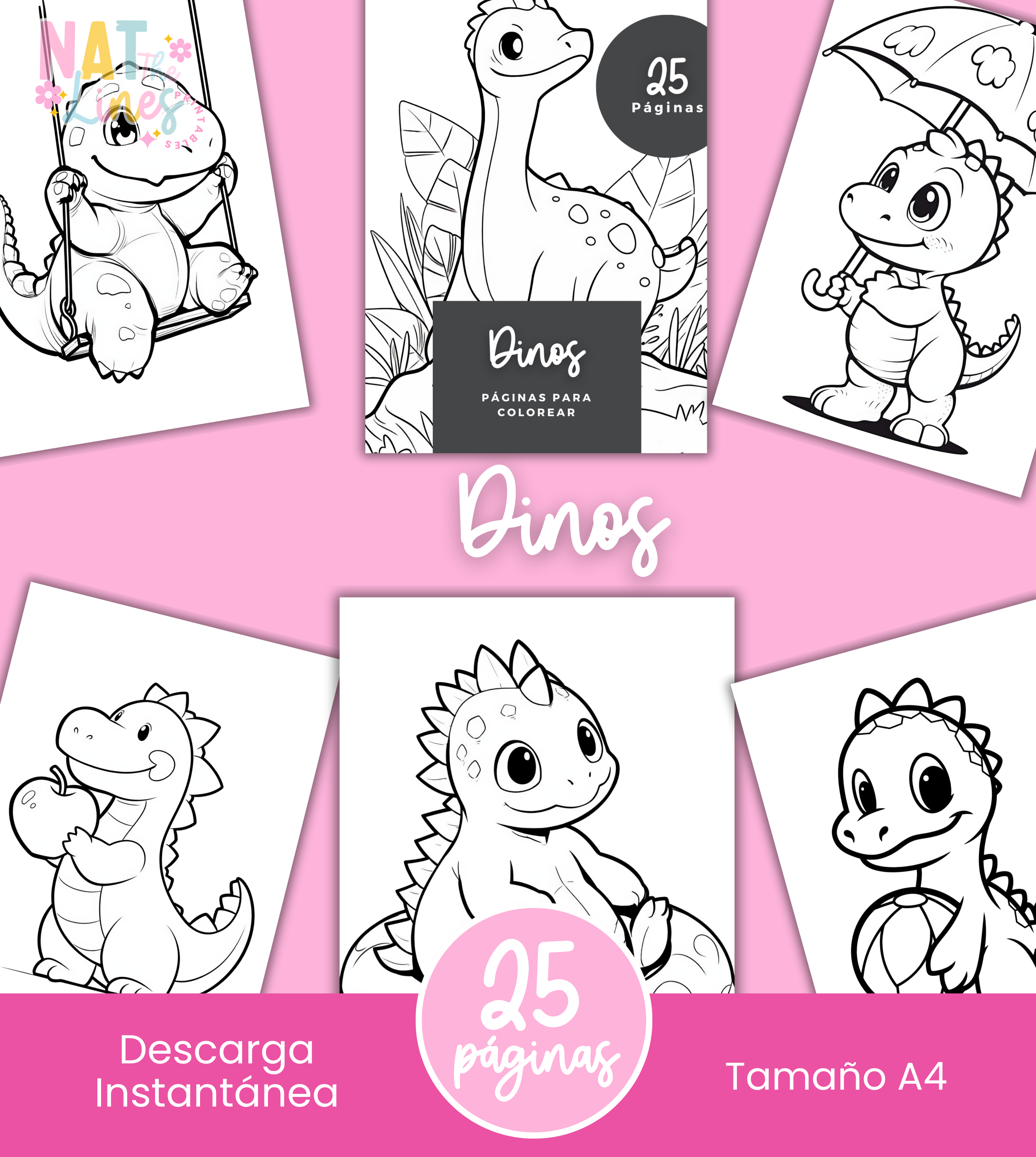  Dinos - Libro para colorear 
