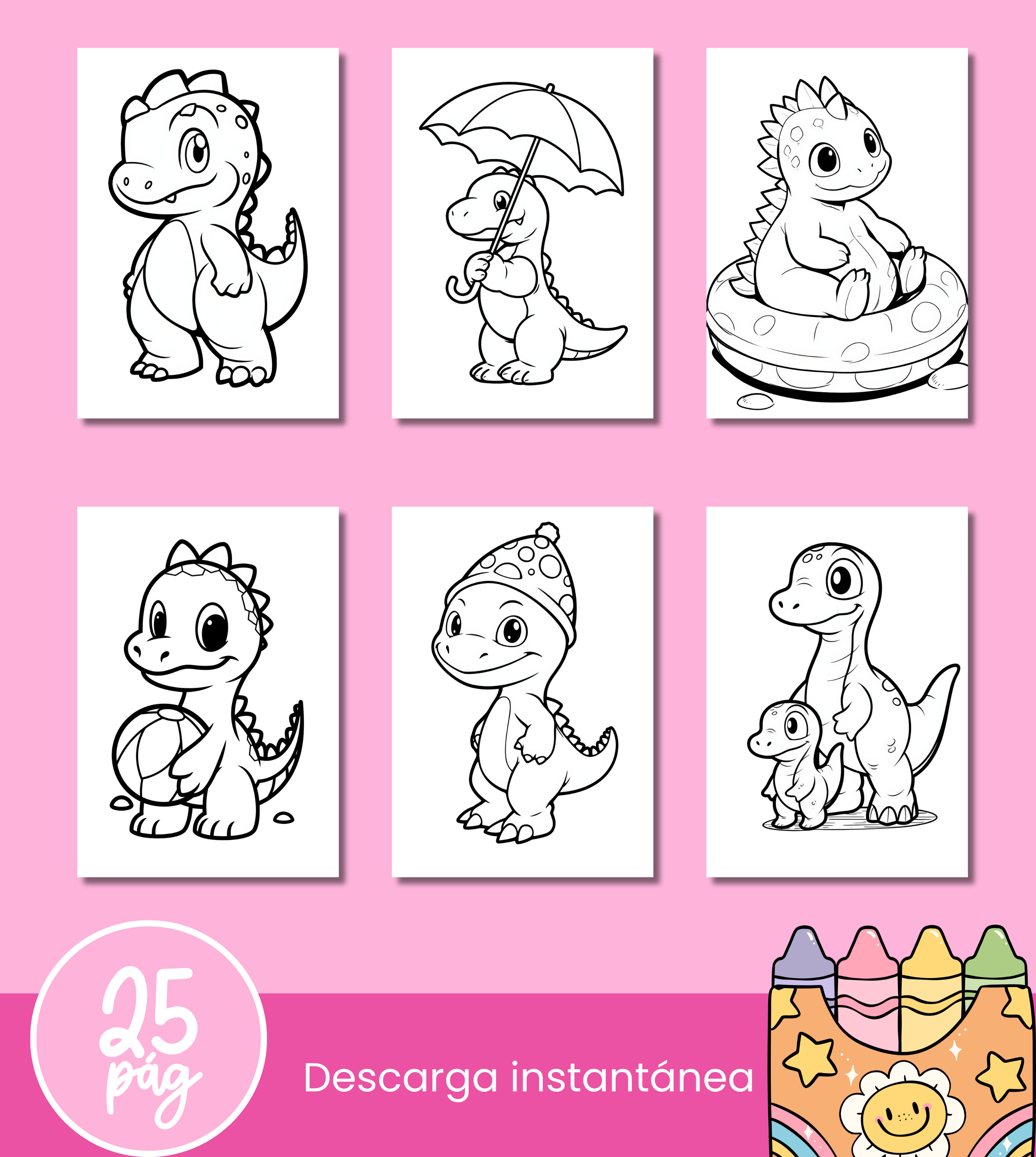  Dinos - Libro para colorear 