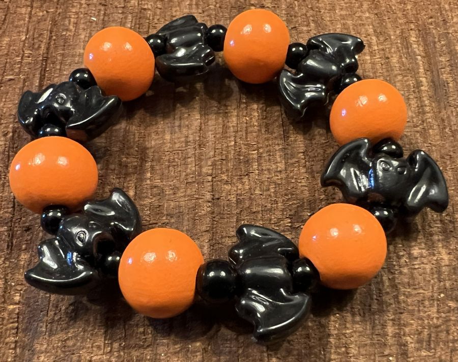 Halloween Bat and Orange Bead Bracelet
