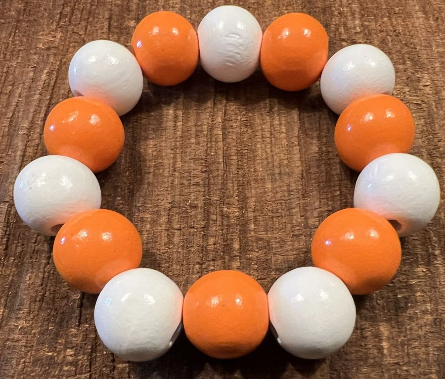 Handmade Orange and White Beaded Bracelet