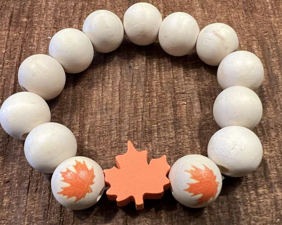 Maple Leaf Wooden Bead Bracelet