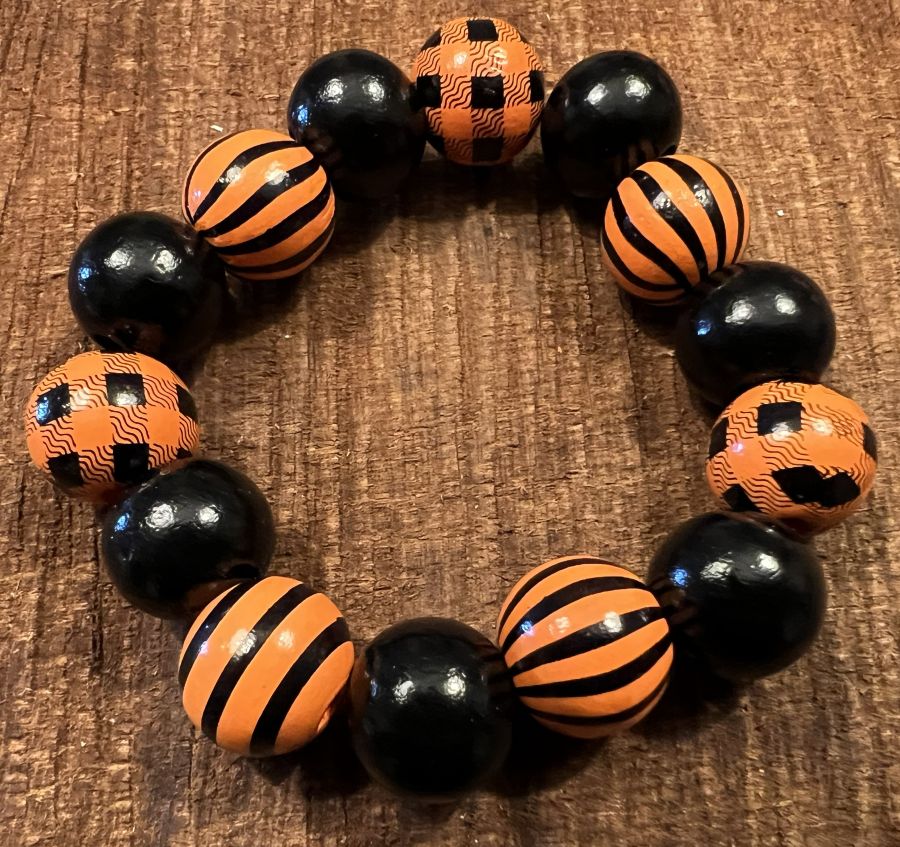 Handmade Orange and Black Beaded Bracelet