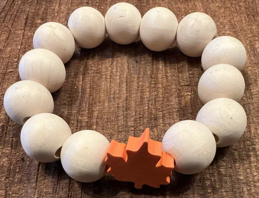 Maple Leaf Wooden Bead Bracelet