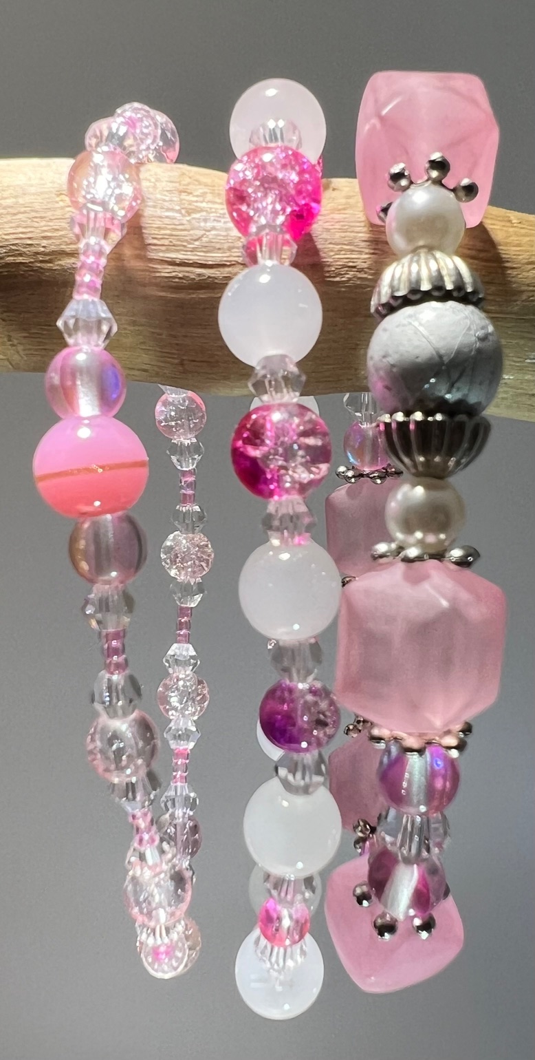 Pink Beaded Bracelets Set