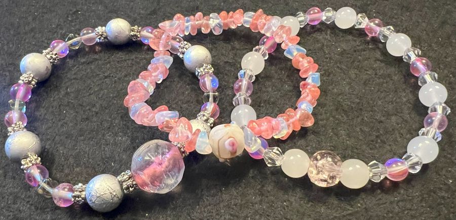 Pink and Silver Beaded Bracelets Set