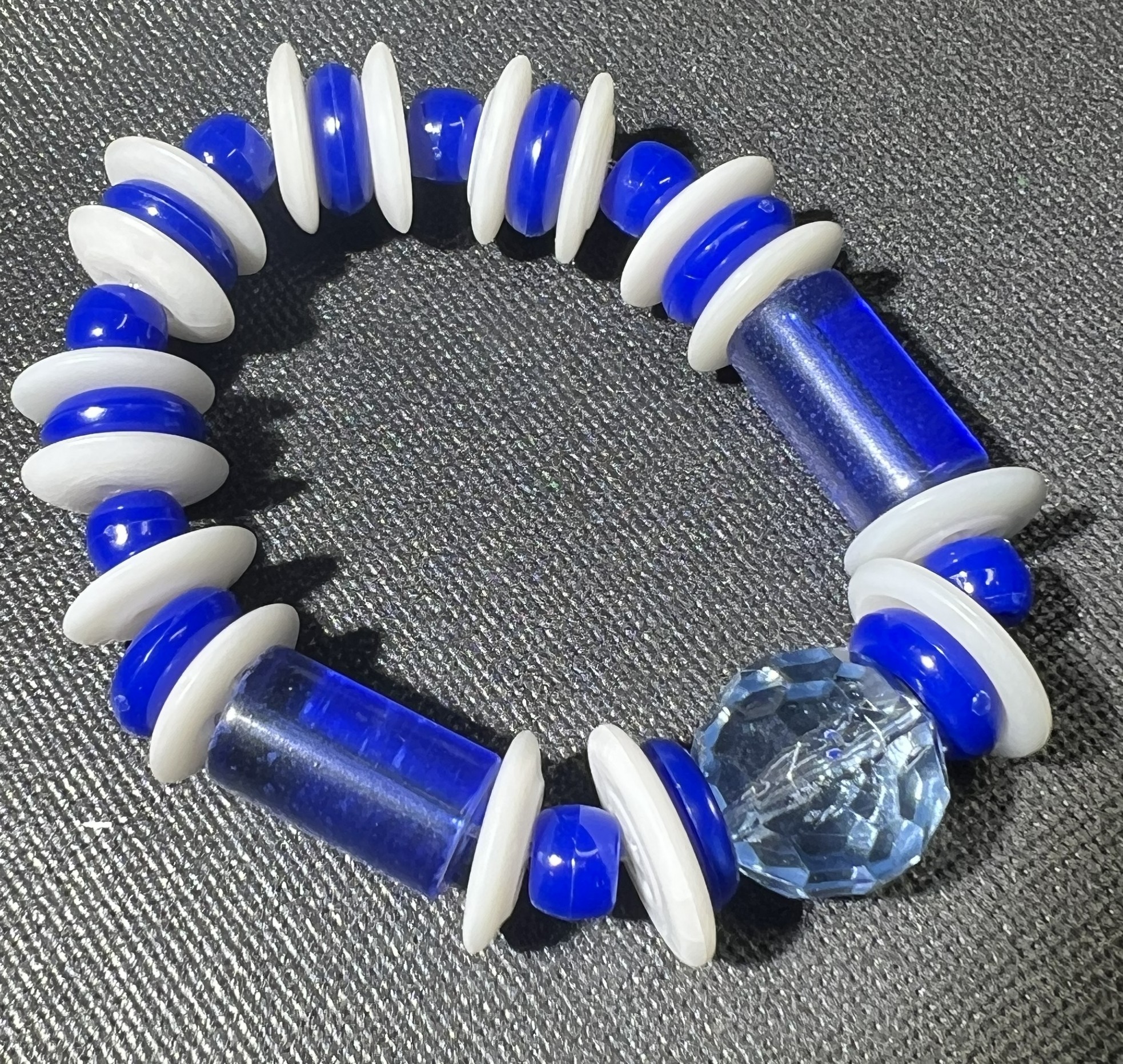 Blue and White Vintage Button and Beaded Bracelet