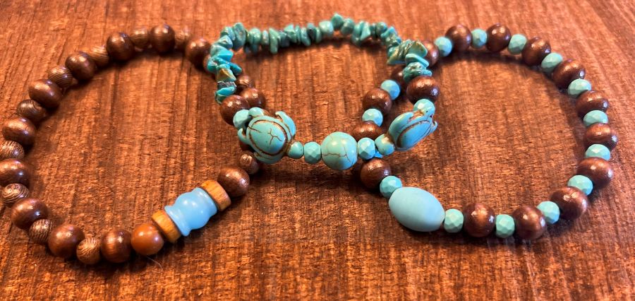 Turquoise and Wood Beaded Bracelets
