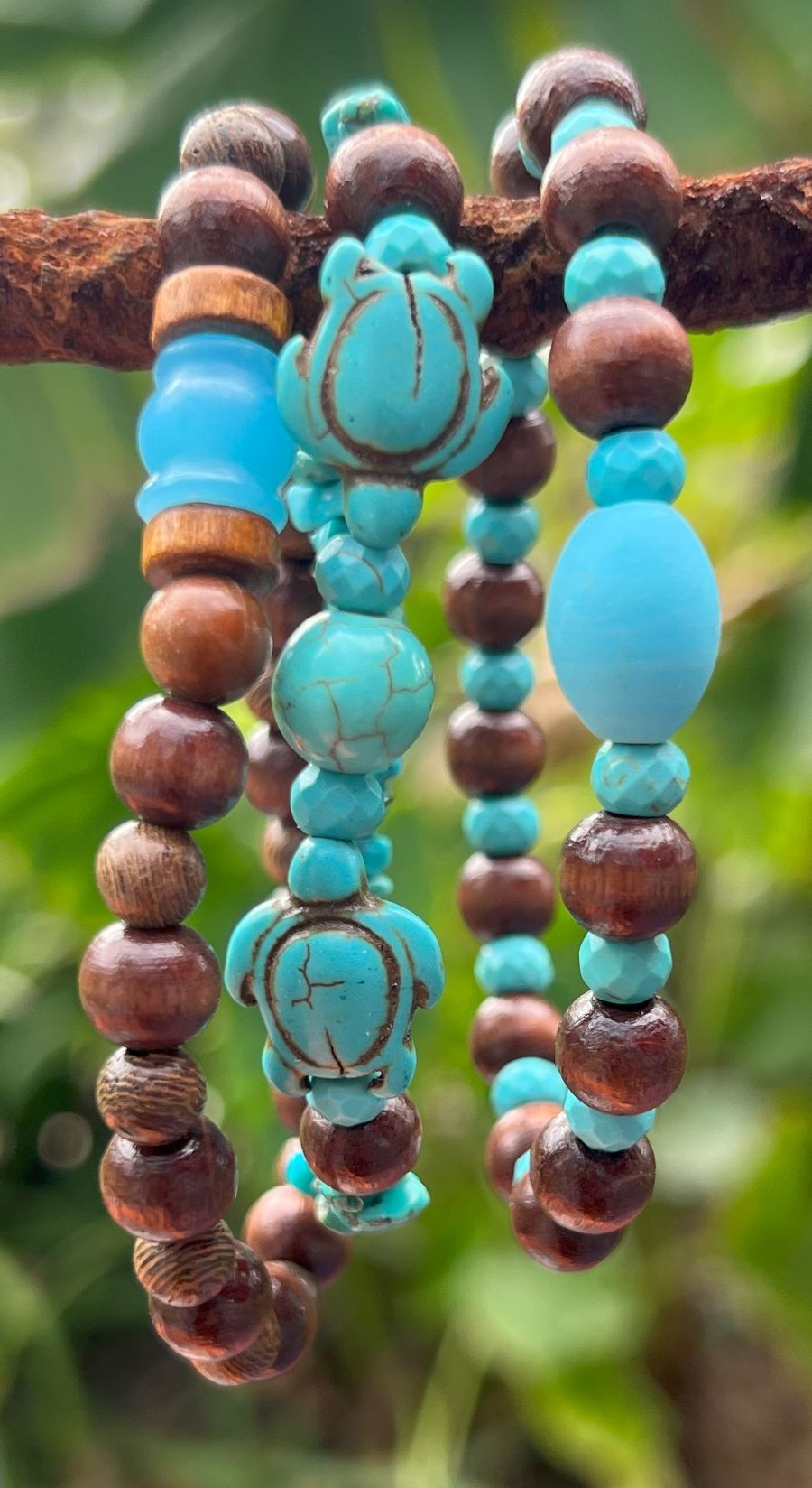 Turquoise and Wood Beaded Bracelets