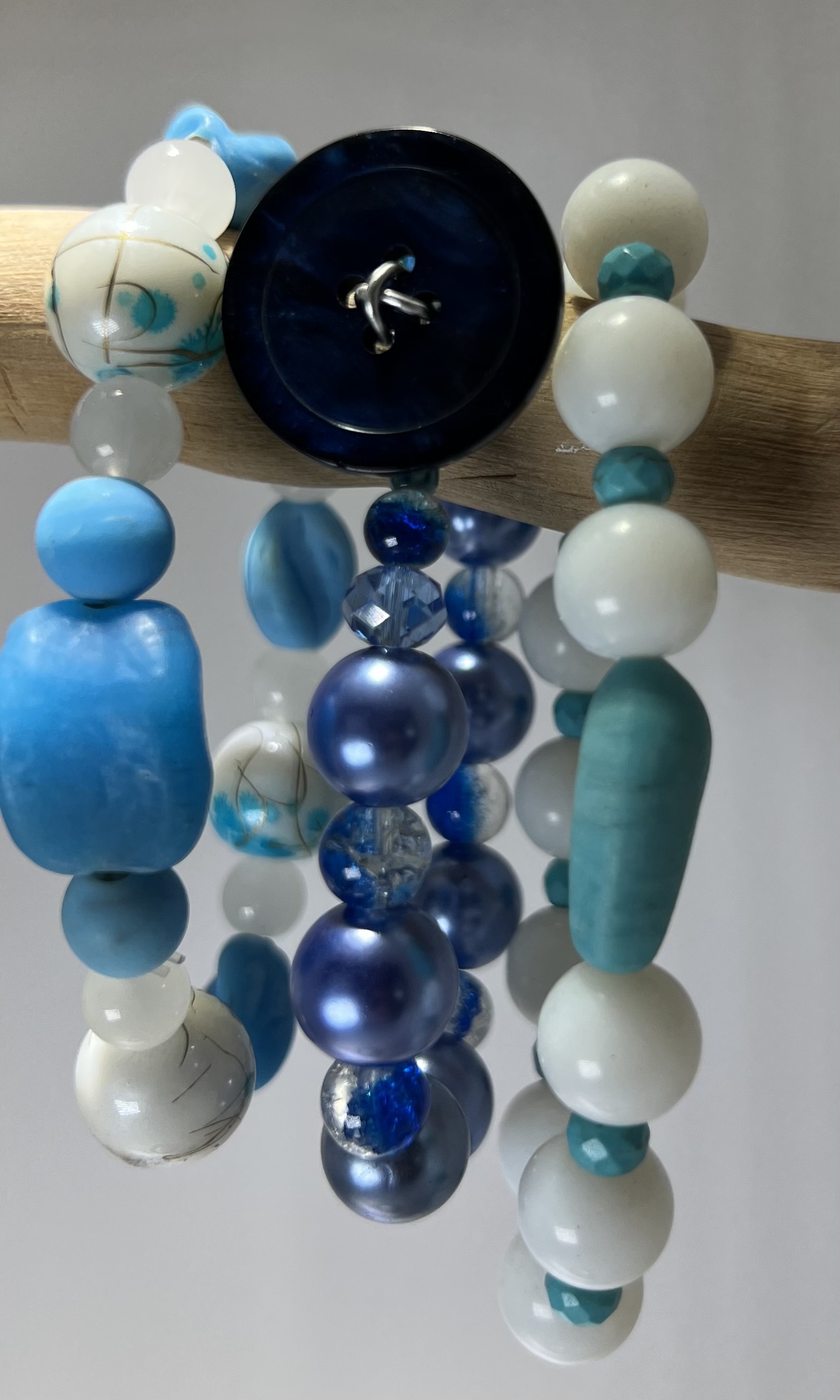 Handmade Blue and White Beaded Bracelet