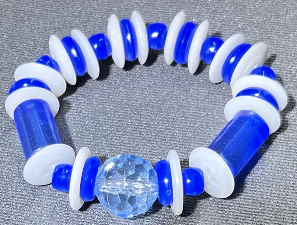 Blue and White Vintage Button and Beaded Bracelet