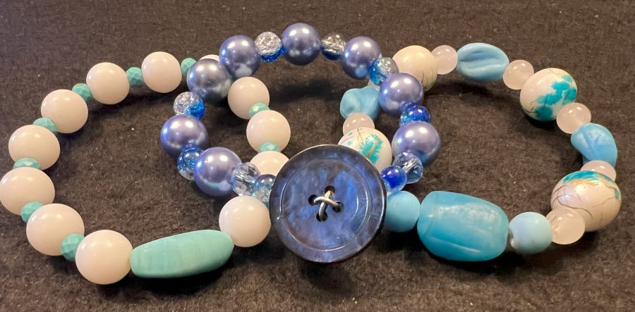 Handmade Blue and White Beaded Bracelet