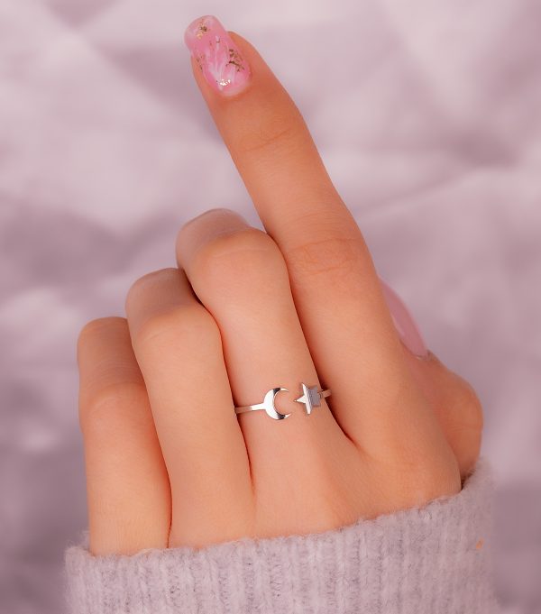 ANILLO LUNA ESTRELLA PLATEADO 