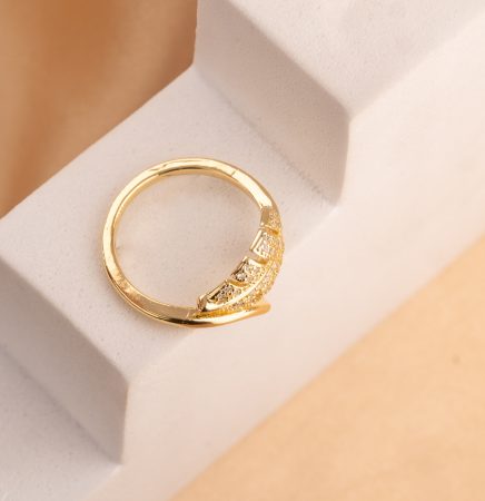ANILLO HOJA CIRCONES DORADO 