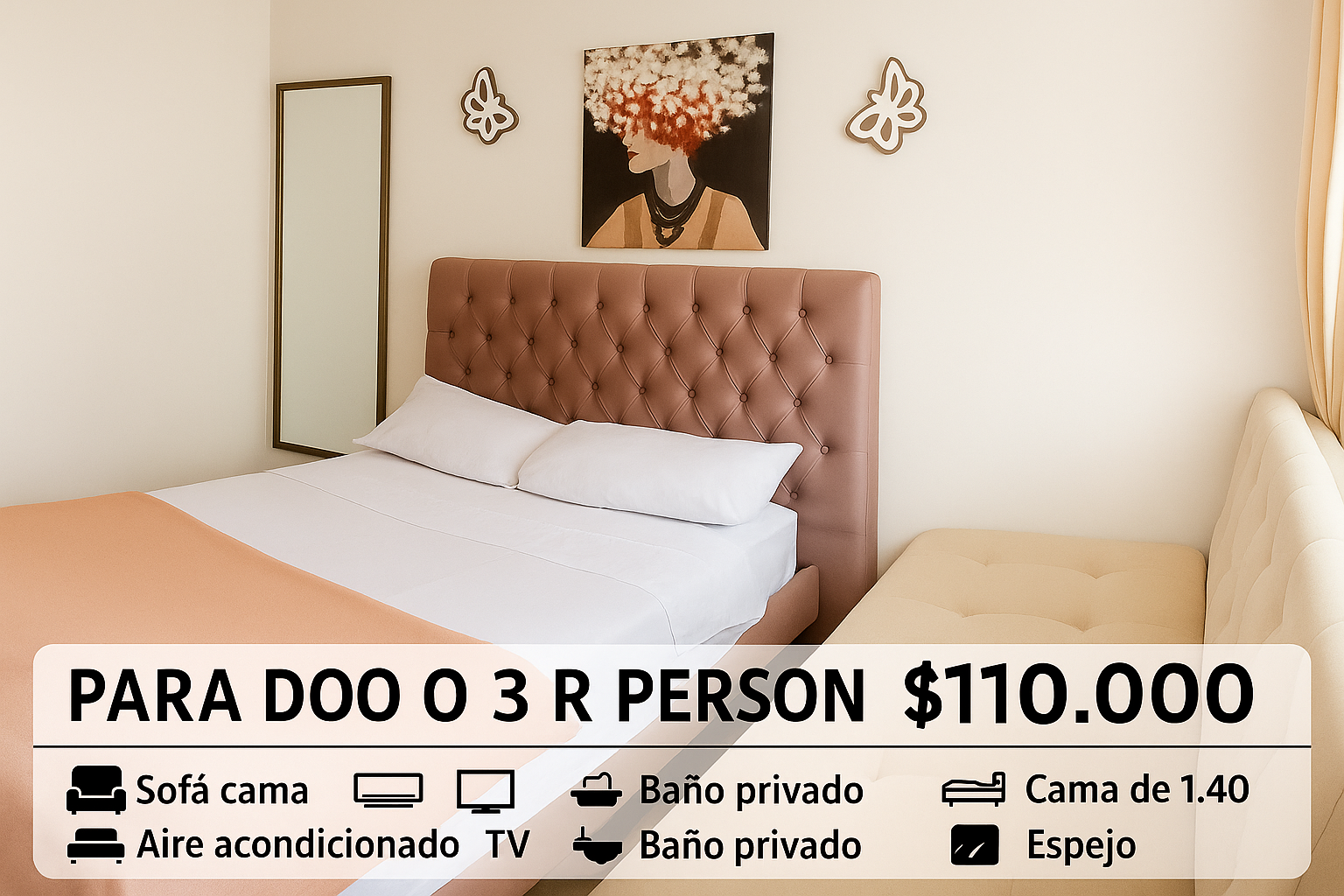 HOTEL COME TO MECada habitación cuenta con su propia tarifa, características y servicios. Por favor revisa la imagen y la descripción correspondiente a cada una antes de reservar. Los precios son por persona (o por habitación, según aplique)