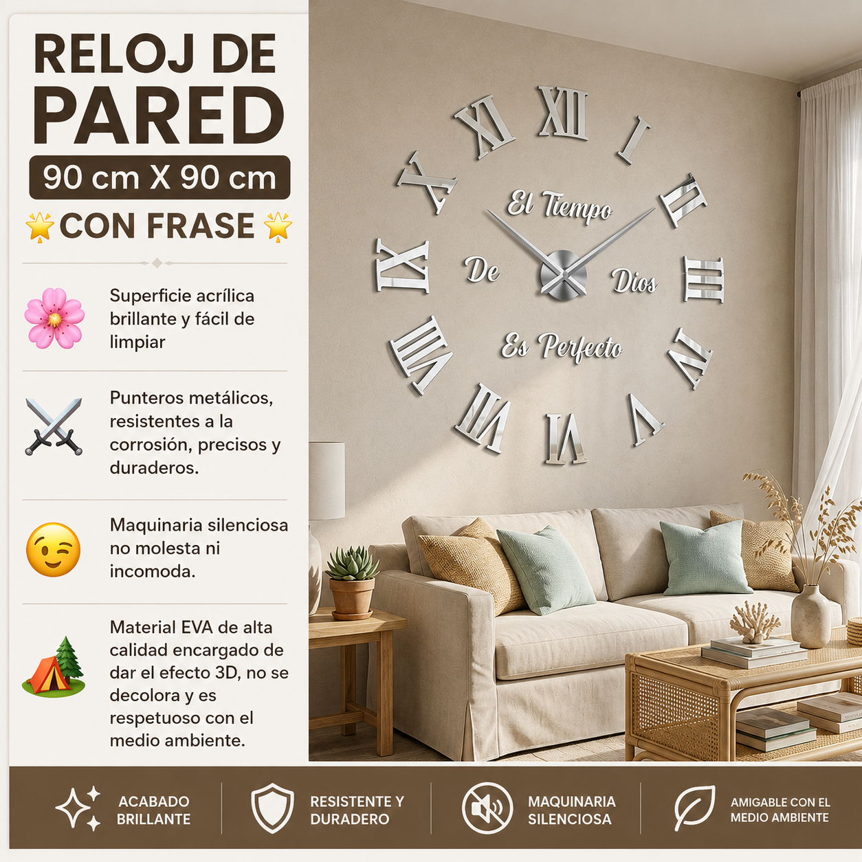 Reloj de Pared 3D Frase Cristiana