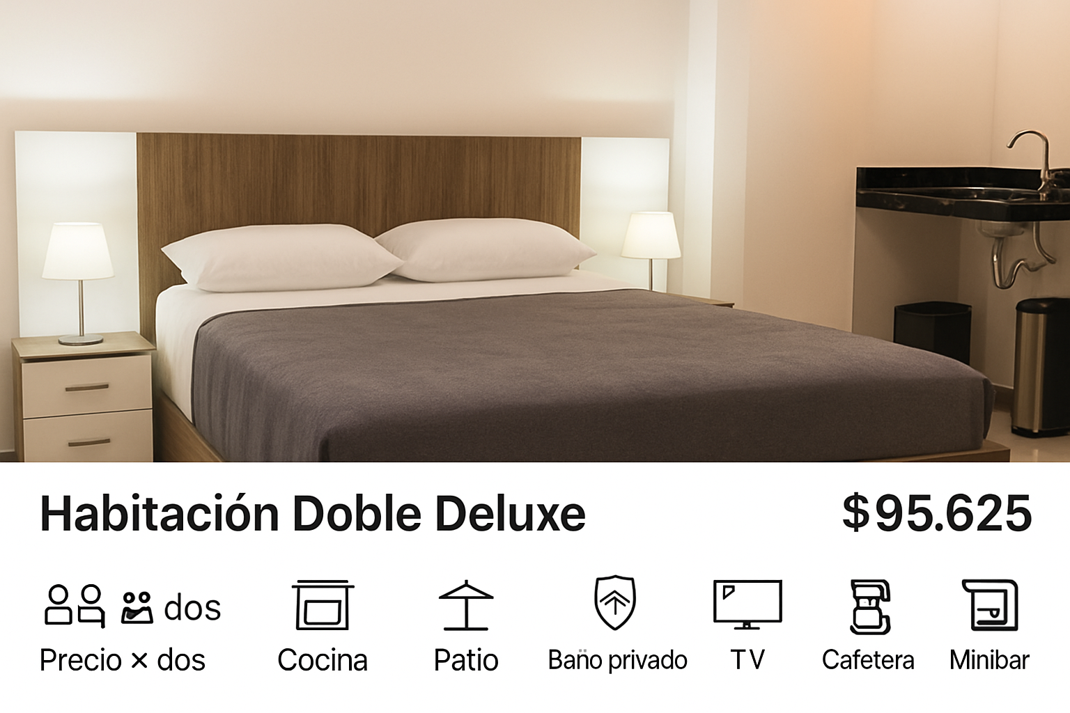 HOTEL BOUTIQUE business centerCada habitación cuenta con su propia tarifa, características y servicios. Por favor revisa la imagen y la descripción correspondiente a cada una antes de reservar. Los precios son por persona (o por habitación, 