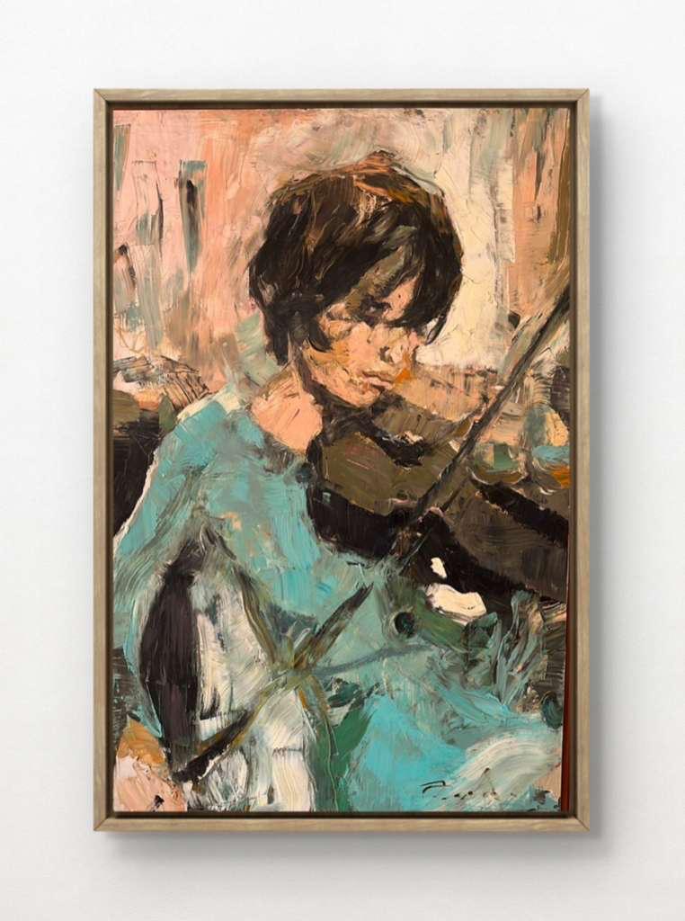 Pintura al óleo de una violinista