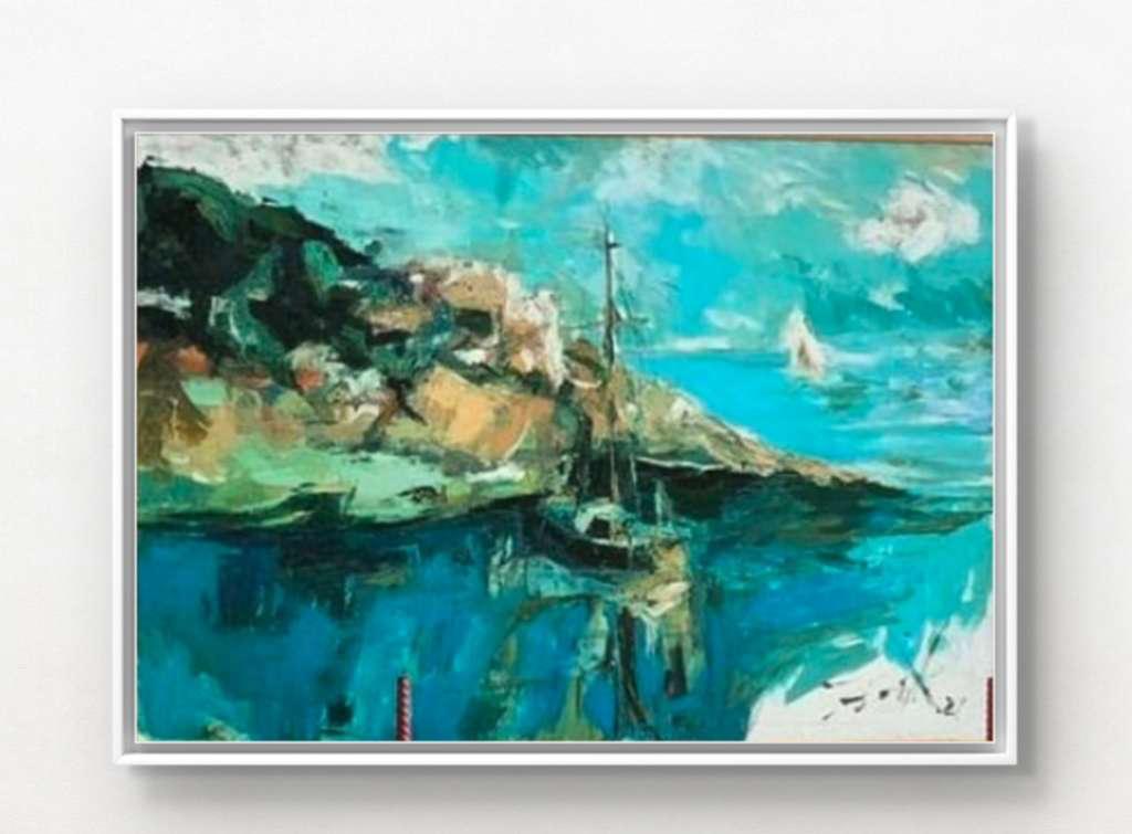 Pintura abstracta de paisaje costero