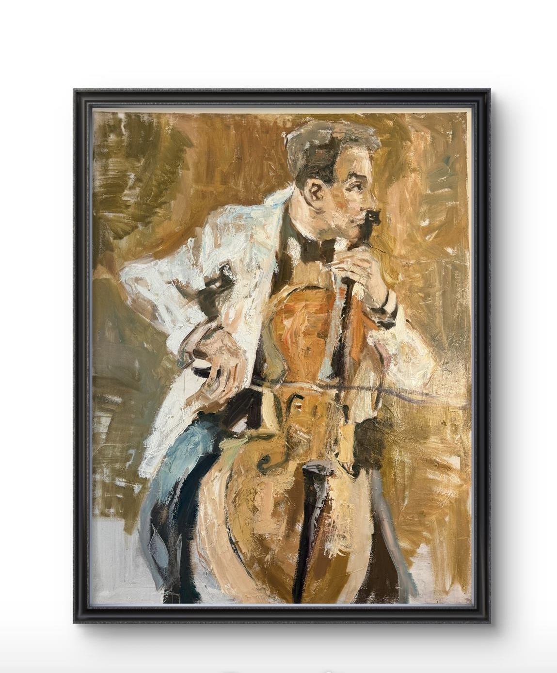 Pintura abstracta de músico con violonchelo