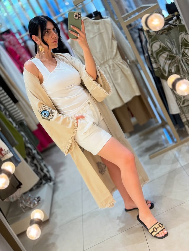 Beige Embroidered Kimono