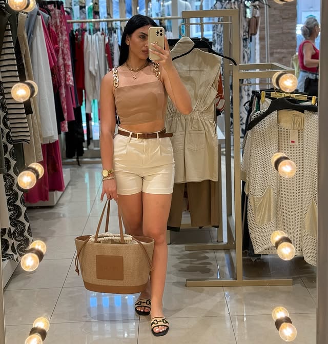 Beige Chain Strap Crop Top