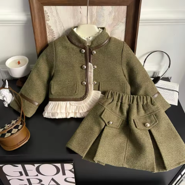 Elegant Girls’ Tweed Skirt Set