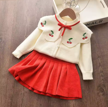 Girls' Cherry Embroidered Knit Set