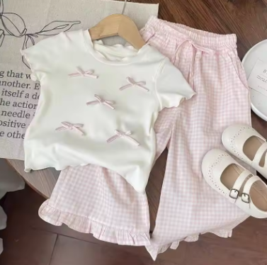 Girls' Pink Bow Outfit Set