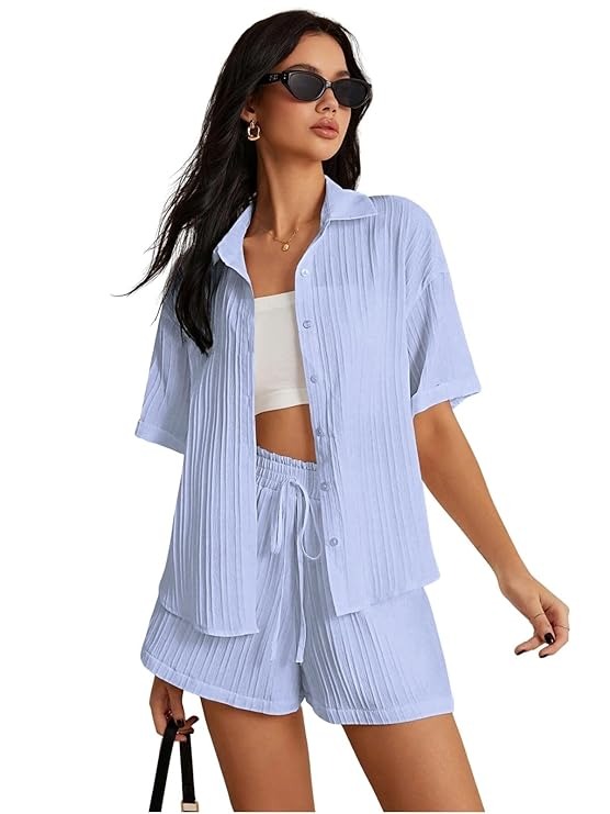 Pleated Lounge Shirt and Shorts Set